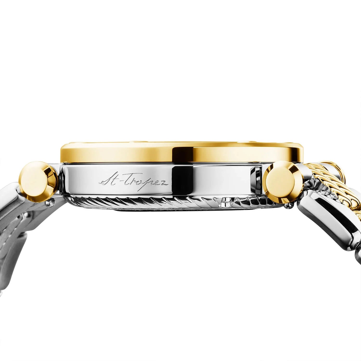 NAVIGATOR CRUISE、36MM、CHARRIOL SKELETON オートマティック キャリバー、12個のダイヤモンドを配したクリスタル インデックス インナーリング ダイアル、30個のフルカットダイヤモンドと6個のダイヤモンドのベゼル、バイカラー メタルブレスレット - © 2024Charriol - 時計