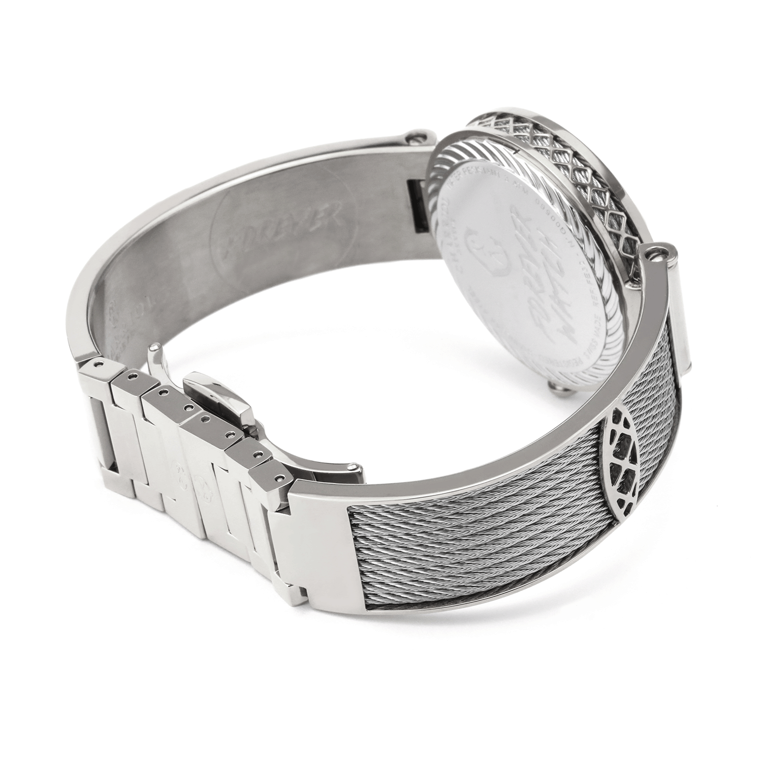 FOREVER32mm、クォーツキャリバー、ホワイトマザー・オブ・パール、12シミリスダイヤル、スティール製ベゼル、スティール製ケーブルブレスレット - © 2024Charriol - 時計