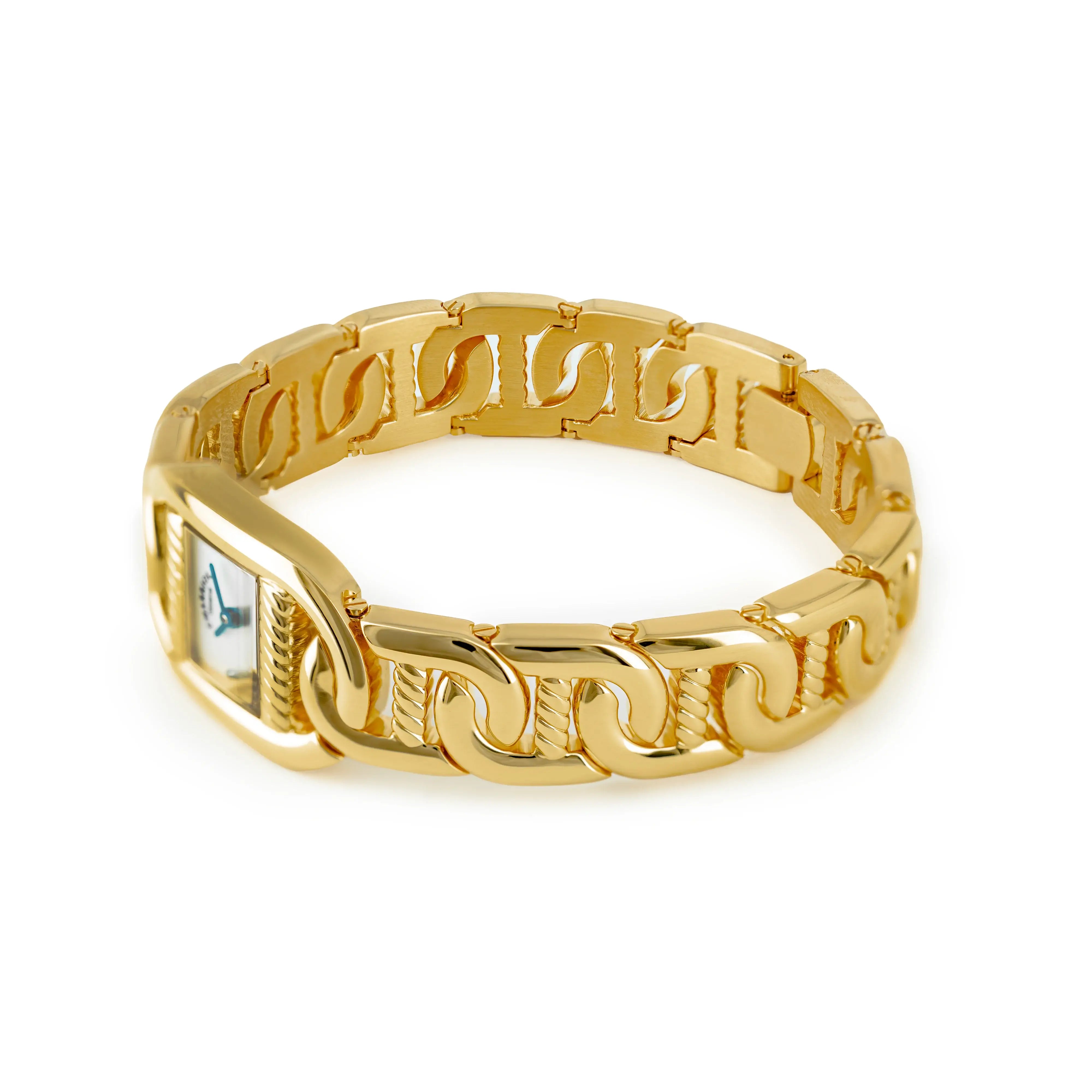 MARINER, 20MM, QUARTZ CALIBRE, YELLOW GOLD PLATED CASE, WHITE MOTHER-OF-PEARL WITH 2 DIAMONDS DIAL, YELLOW GOLD PLATED LINKS BRACELET - ©2025 Philippe Charriol International Ltd. - Watch