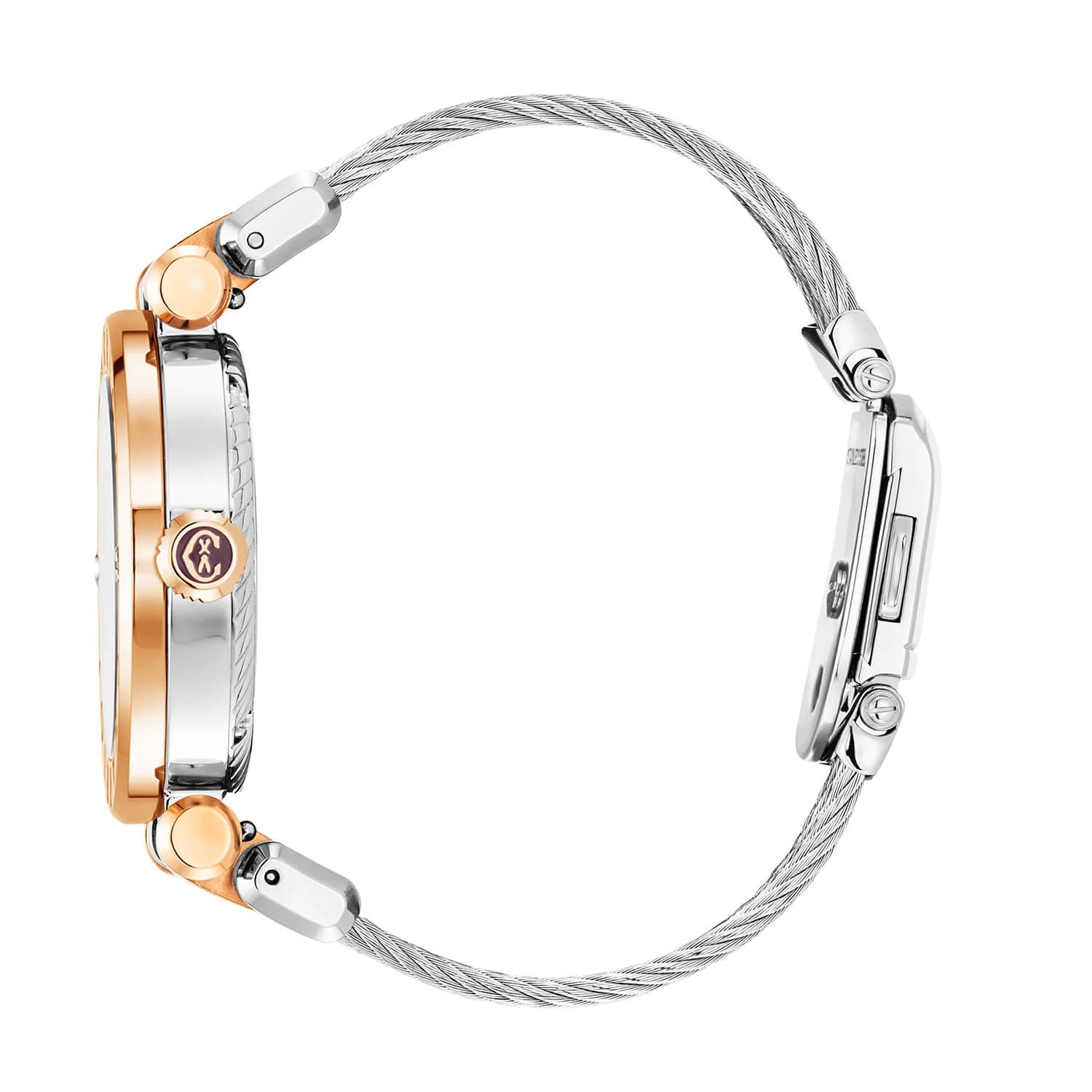 NAVIGATOR CRUISE, 36MM, QUARTZ CALIBRE, WHITE MOTHER-OF-PEARL WITH 10 DIAMONDS DIAL, STEEL ROSE GOLD PVD "CHARRIOL CHARRIOL" WITH 2 SCREWS BEZEL, STEEL INTERCHANGEABLE CABLE BRACELET WITH ROSE GOLD PVD ATTACHED - © 2024 Charriol - Watch