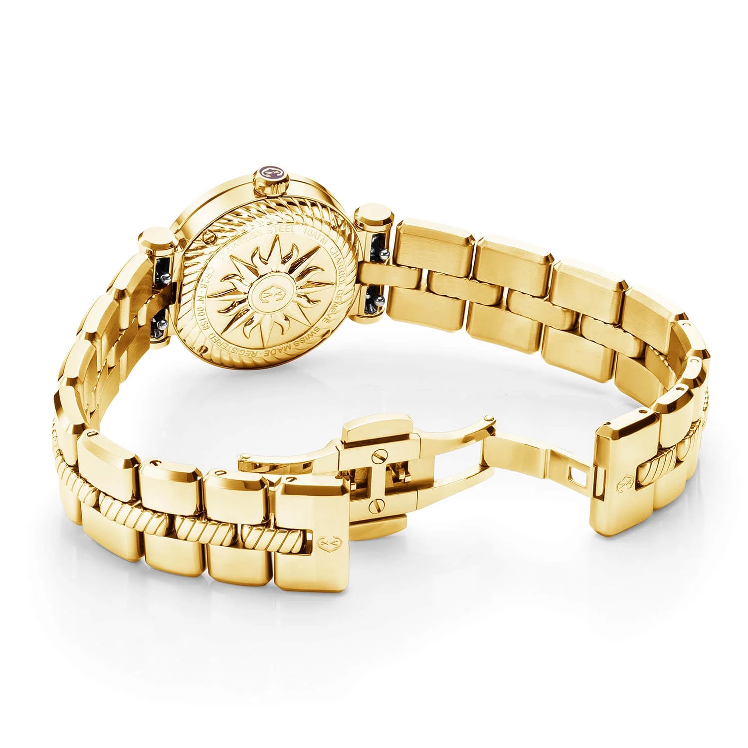 St Tropez Cruise Watch White and Yellow GoldSt TropezCruise 28mm 時計 イエローゴールド ブレスレット、イエローゴールド&2ビスベゼル、ホワイトMOPダイヤル -Charriol Geneve - 時計