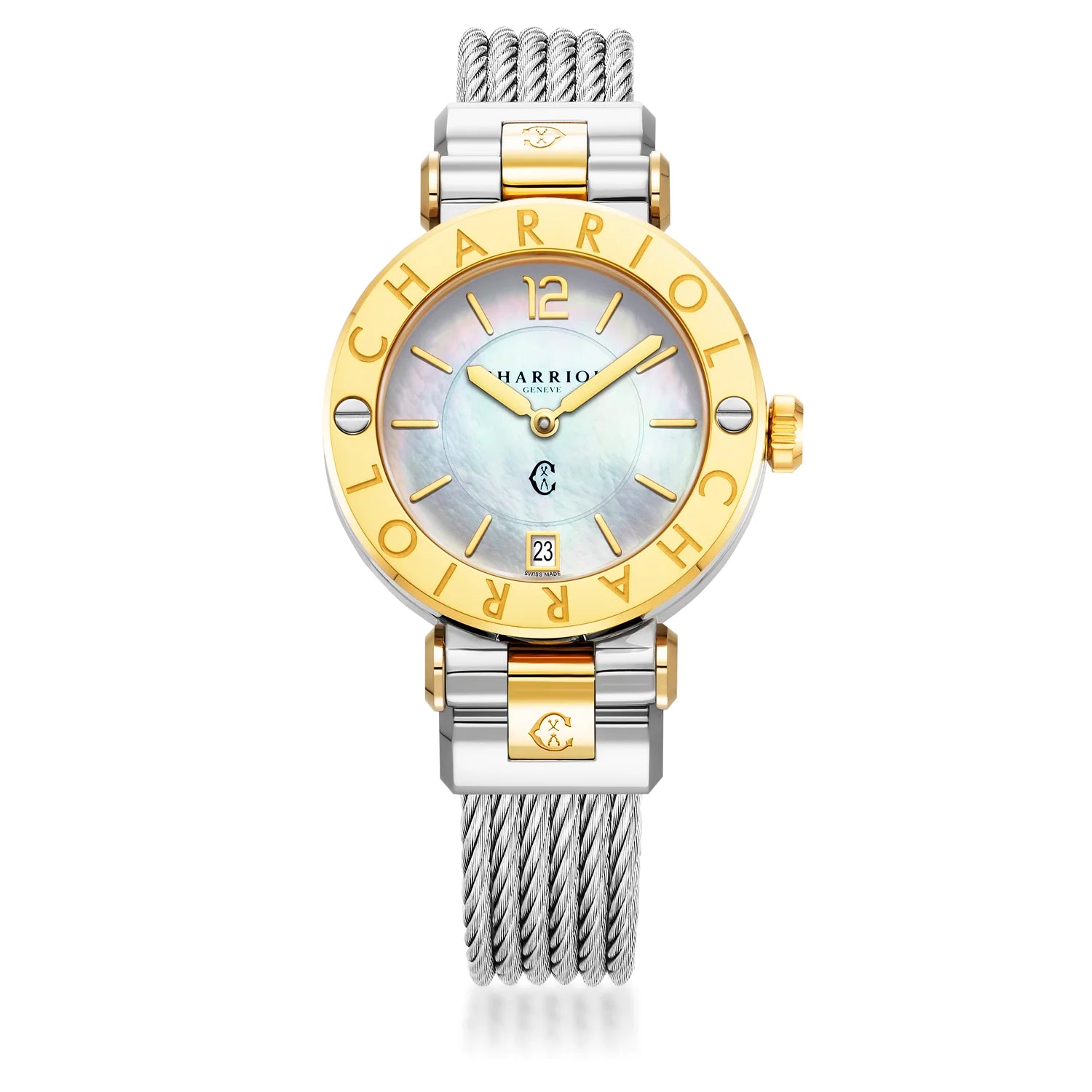 NAVIGATOR CRUISE36MM、クォーツキャリバー、マザーオブパール製ダイアル、"CHARRIOL CHARRIOL " ベゼル、スティール製ケーブルインターチェンジャー -Charriol ジュネーブ - 時計