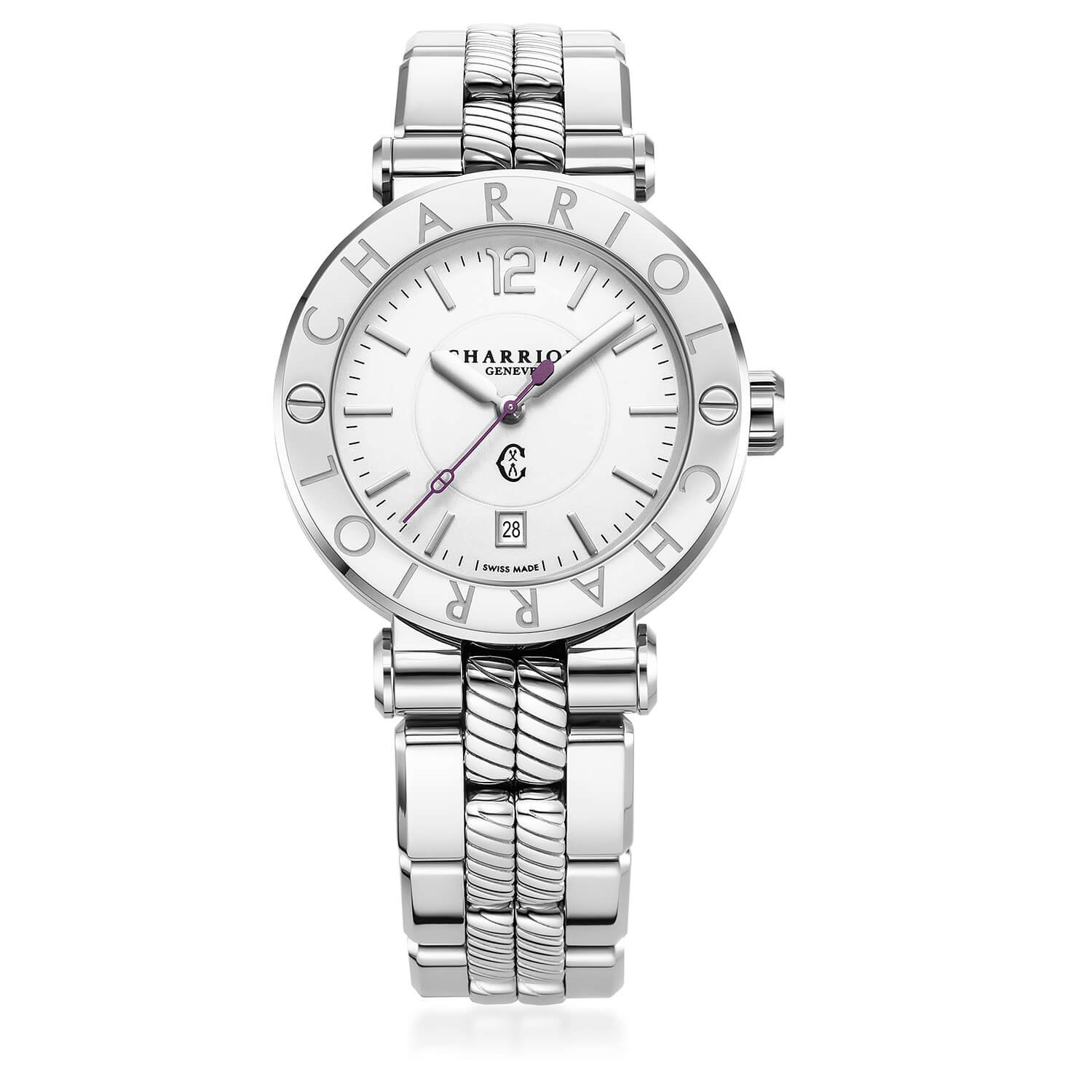 NAVIGATOR CRUISE41MM, オートマティック キャリバー, ホワイトダイアル, "CHARRIOL CHARRIOL " ベゼル, スチール ブレスレット -Charriol ジュネーブ - 時計