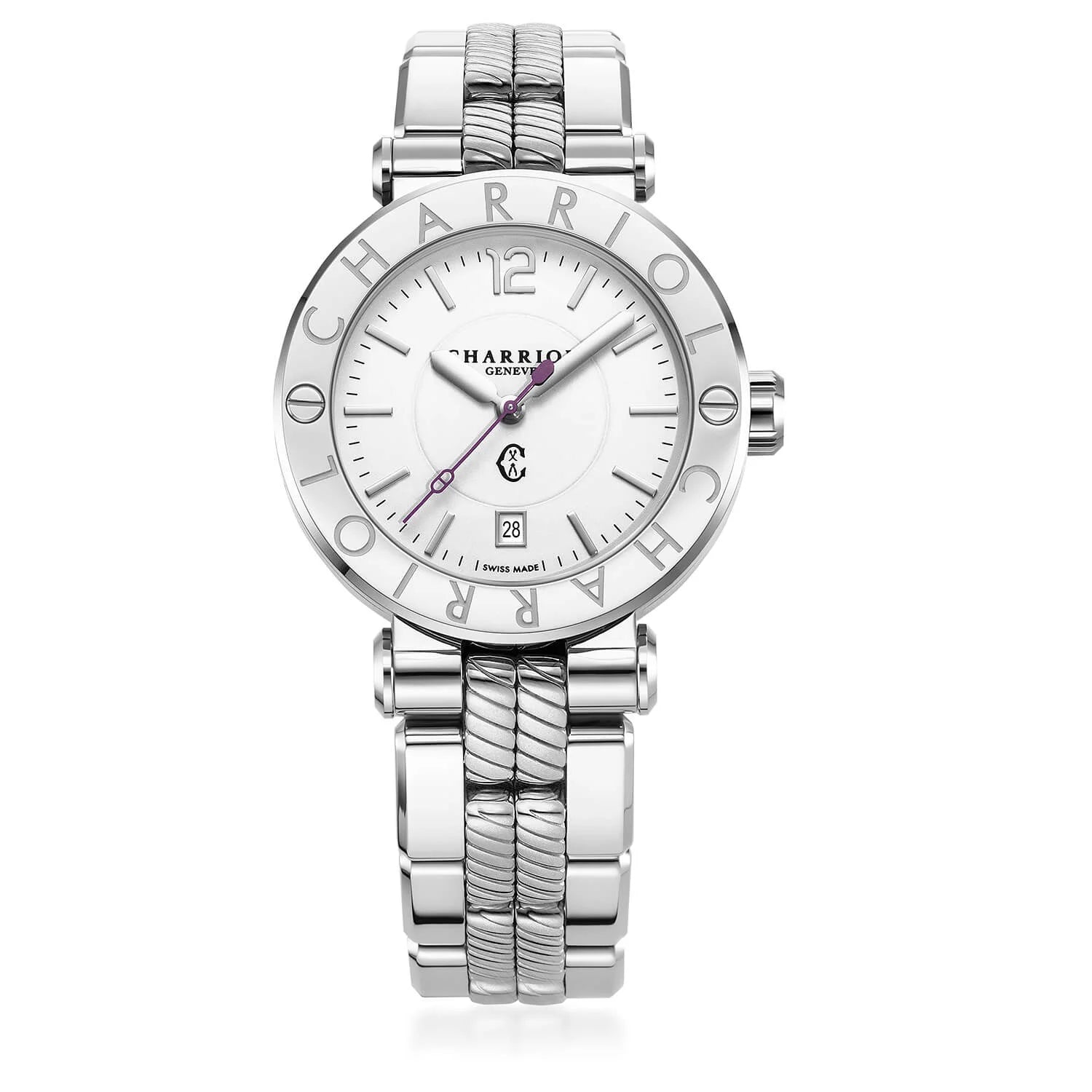 NAVIGATOR CRUISE, 41MM, QUARTZ CALIBRE, WHITE DIAL, STEEL "CHARRIOL CHARRIOL" BEZEL, METAL INTERCHANGEABLE BRACELET - ©2025 Philippe Charriol International Ltd. - Watch