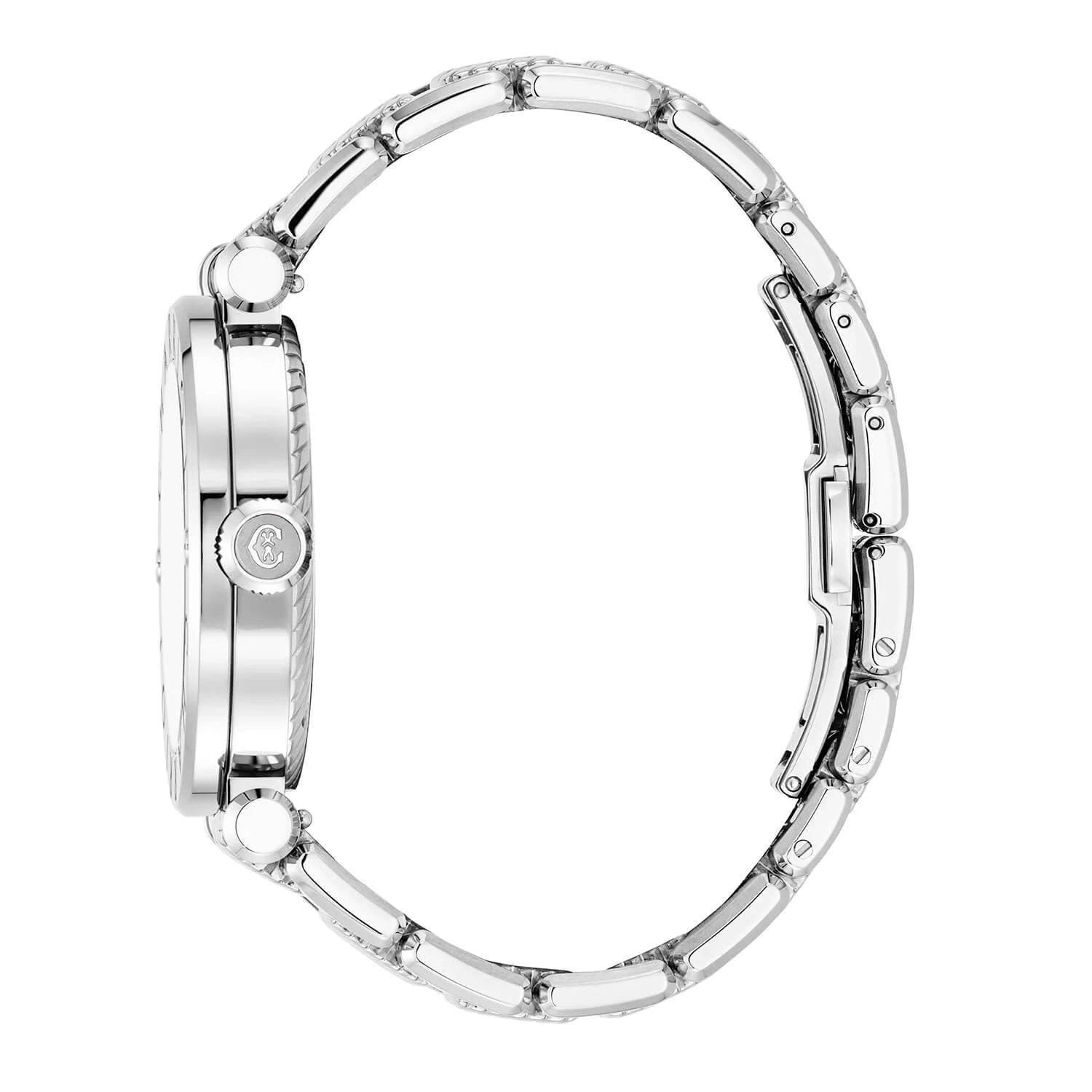 NAVIGATOR CRUISE41MM, クォーツキャリバー, ホワイト マザーオブパール×12ローマ数字ダイアル, スチール"CHARRIOL CHARRIOL "ベゼルに2本のネジ, メタル製インターチェンジャブル・ブレスレット - © 2024Charriol - 時計