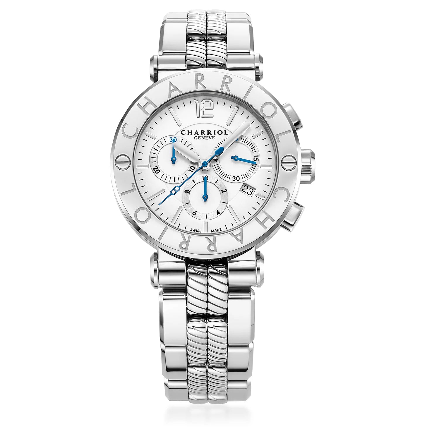 NAVIGATOR CRUISE、41MM、クォーツクロノグラフ、ホワイトダイアル、CHARRIOL CHARRIOL」ベゼル、スティール製ブレスレット -Charriol Geneve - ウォッチ