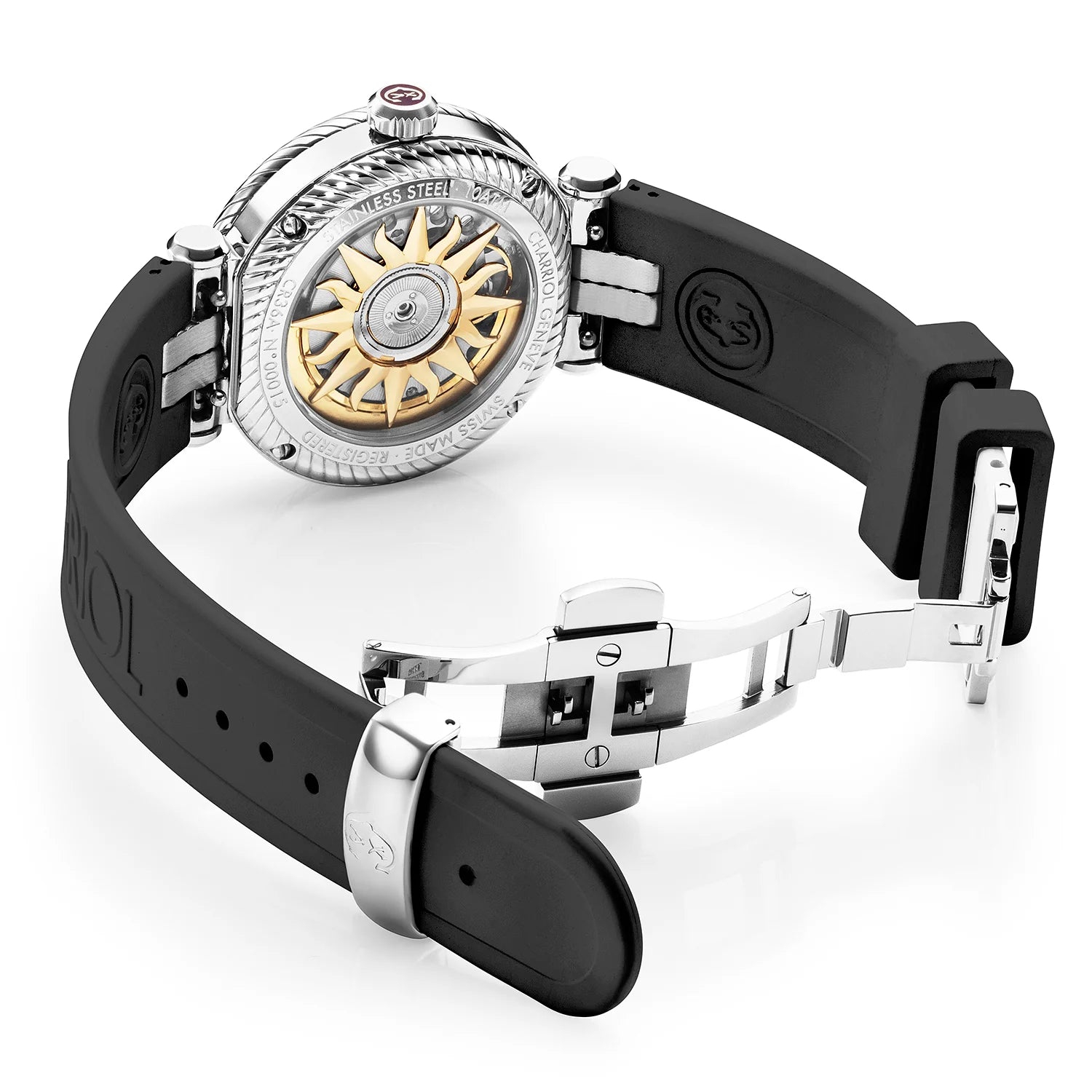 NAVIGATOR SURF、36MM、オートマティックキャリバー、プルーンの文字盤、ブラックのベゼル、ブラックのラバー製インターチェンジャー付きブレスレット -Charriol - 時計