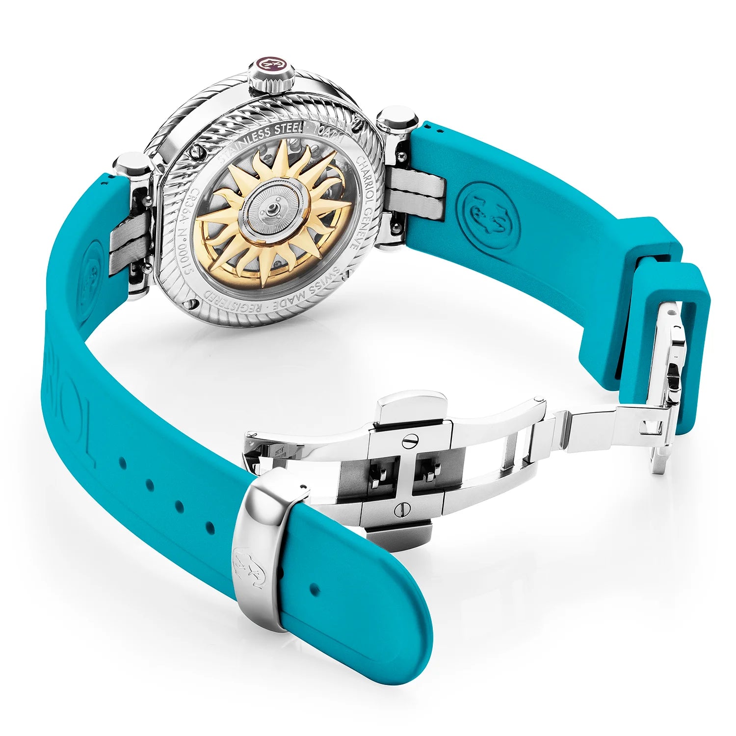 NAVIGATOR サーフ、36MM、オートマティックキャリバー、ターコイズダイアル、ターコイズベゼル、ターコイズルブ ブレスレット -Charriol ジュネーブ - 時計