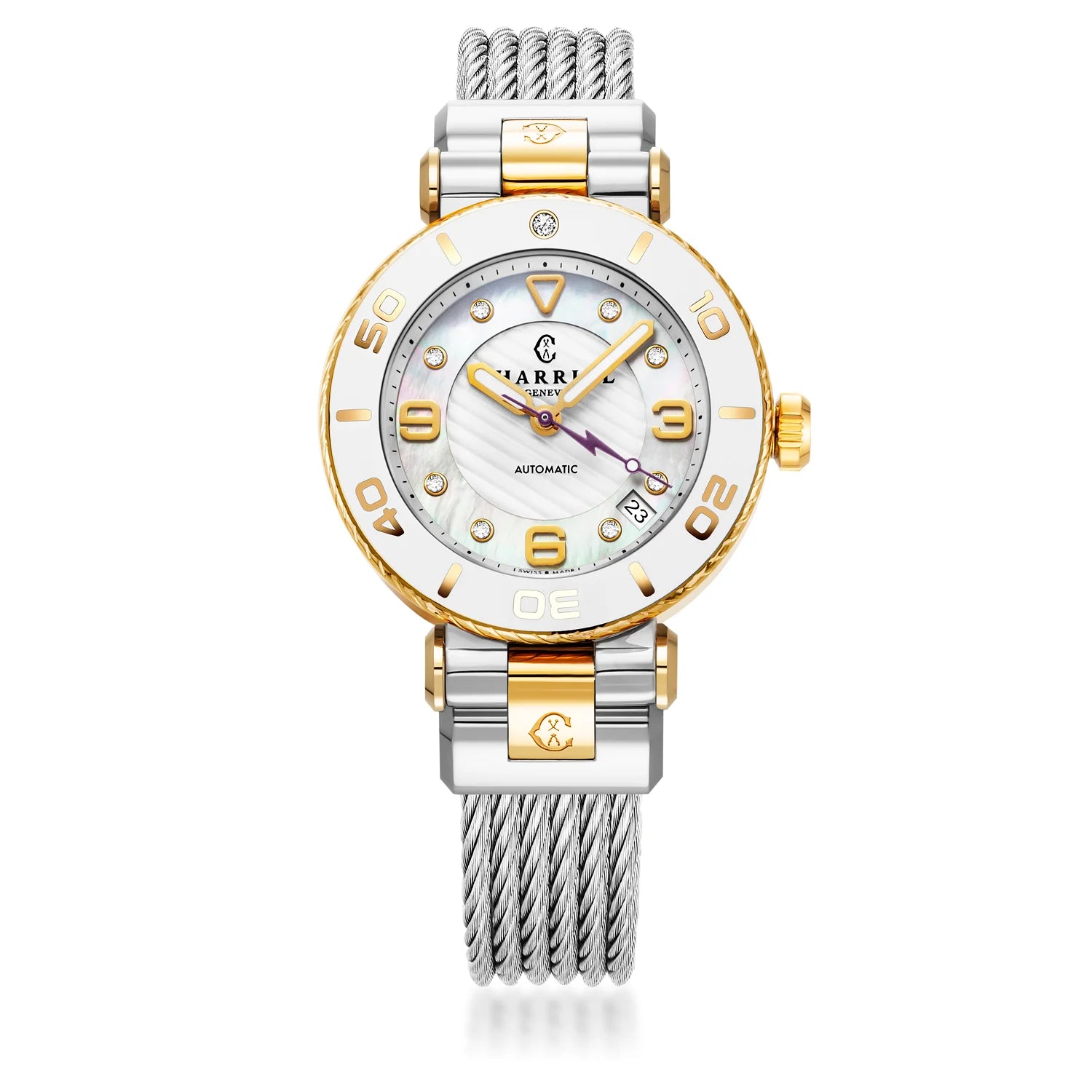 NAVIGATOR SURF、36MM、オートマティックキャリバー、ホワイトダイアル、ホワイトベゼル、スティール製ブレスレット -Charriol ジュネーブ - 時計