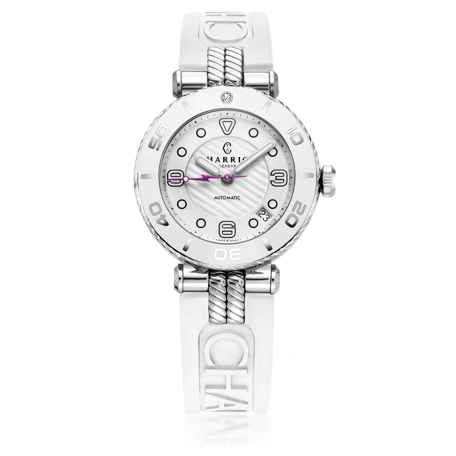 NAVIGATOR サーフ、36MM、オートマティックキャリバー、ホワイトダイアル、ホワイトベゼル、ホワイトラバーブレスレット -Charriol ジュネーブ - 時計