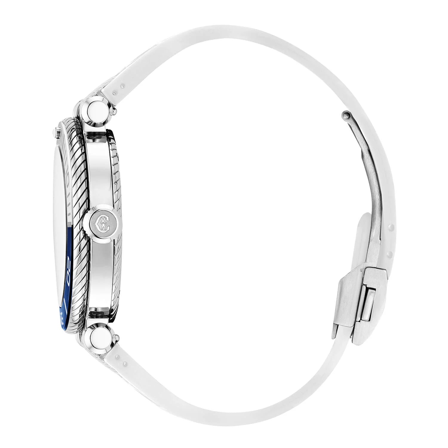 NAVIGATOR サーフ、41MM、オートマティックキャリバー、ホワイトルミノヴァ文字盤、ブルー&ホワイトベゼル、ホワイトラバーブレスレット - © 2024Charriol - 時計