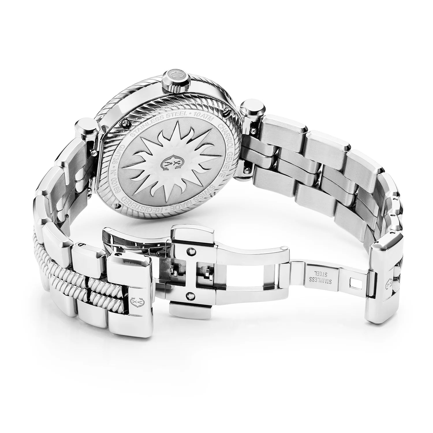 NAVIGATOR SURF GMT, 36MM, QUARTZ GMT CALIBRE, WHITE DIAL, 6 SCREWS BEZEL, STEEL INTERCHANGEABLE BRACELET - Charriol Geneve - Watch