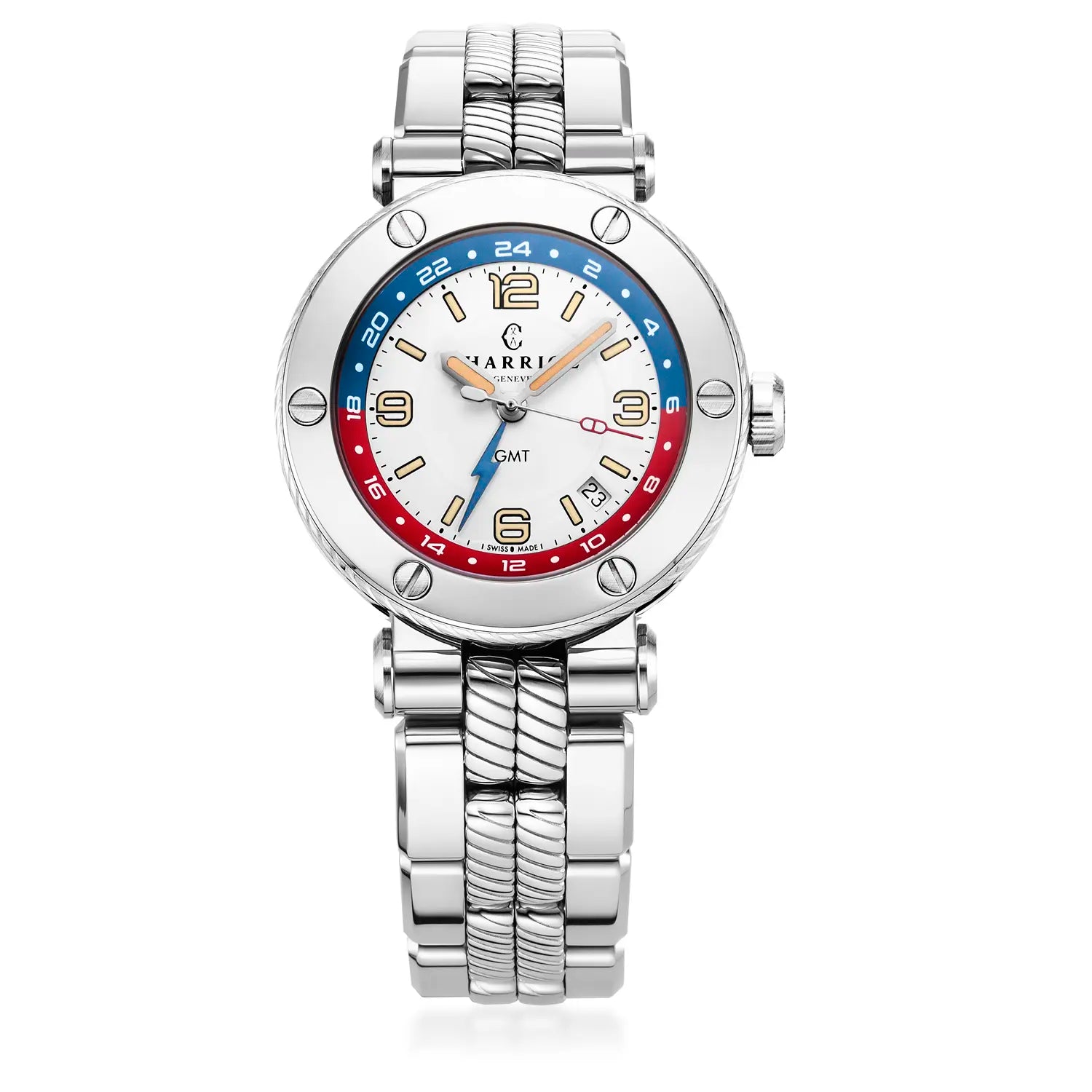 NAVIGATOR サーフ GMT、41MM、オートマティックキャリバー、ホワイトダイアル、6ピンベゼル、スティール製ブレスレット -Charriol ジュネーブ - 時計