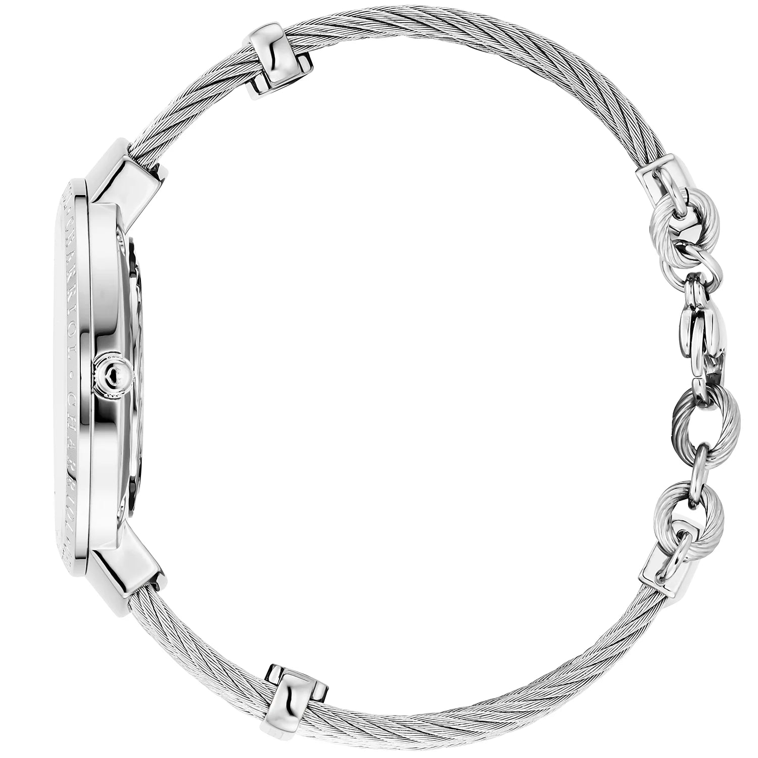 SLIM, 34MM, クォーツキャリバー、ブルー マザーオブパール、12個のダイヤモンド、"CHARRIOL CHARRIOL " ベゼル、スティール製ケーブルブレスレット -Charriol ジュネーブ - 時計