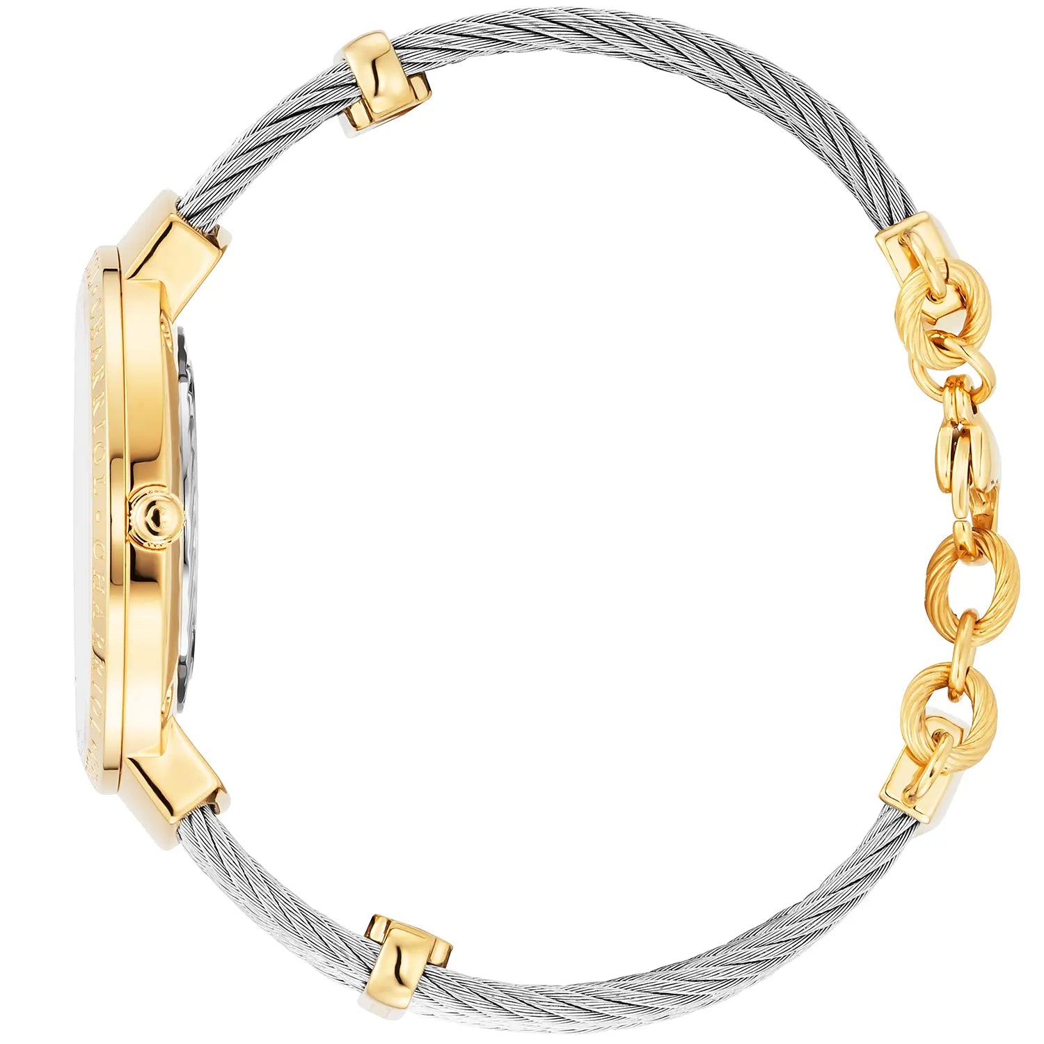 スリム、34mm、クォーツキャリバー、マザーオブパール、12個のダイヤモンドをあしらった文字盤、"CHARRIOL CHARRIOL " ベゼル、スティール製ケーブルブレスレット -Charriol ジュネーブ - 時計