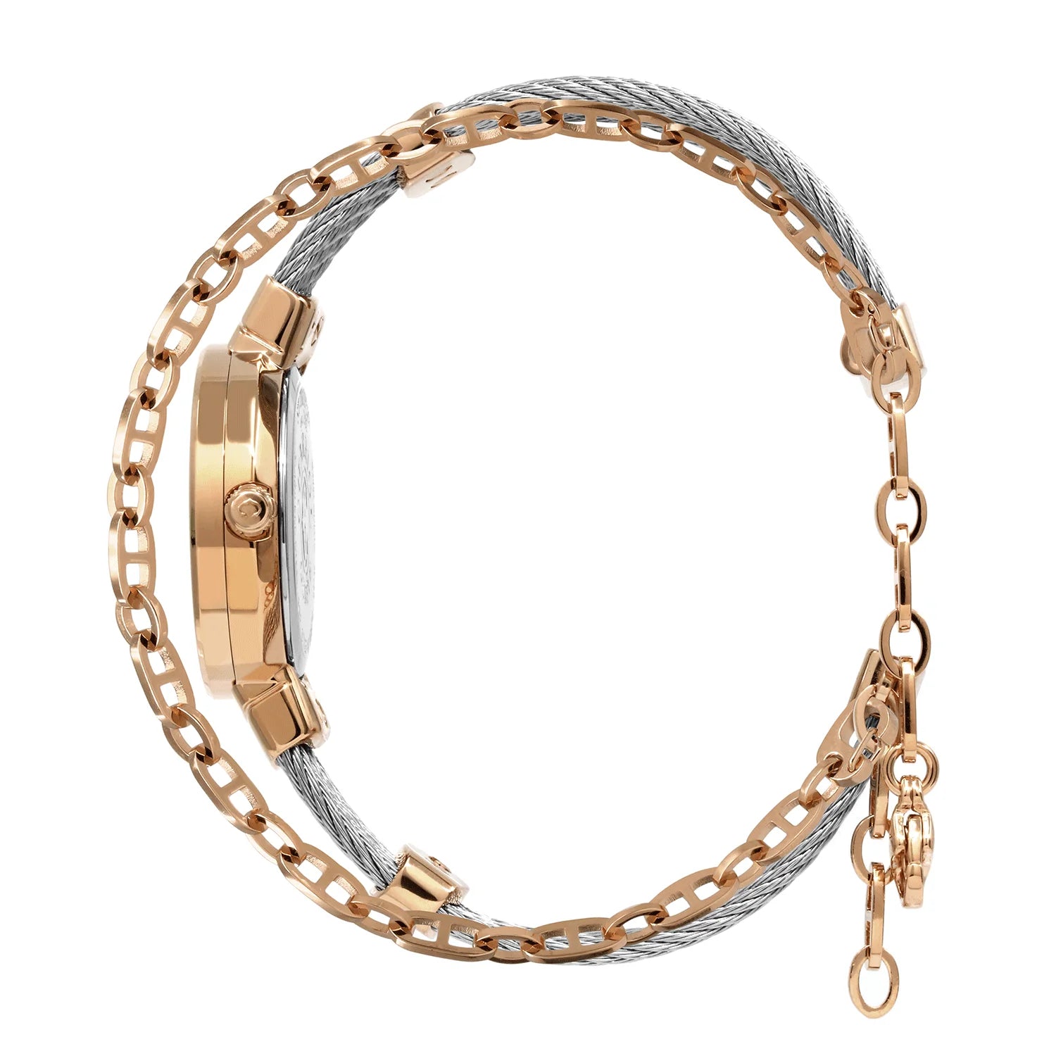 ST TROPEZ25mm、クォーツキャリバー、マザーオブパール 11個のダイヤモンドをあしらった文字盤、マザーオブパールベゼル、スティール製ケーブルブレスレット -Charriol ジュネーブ - 時計