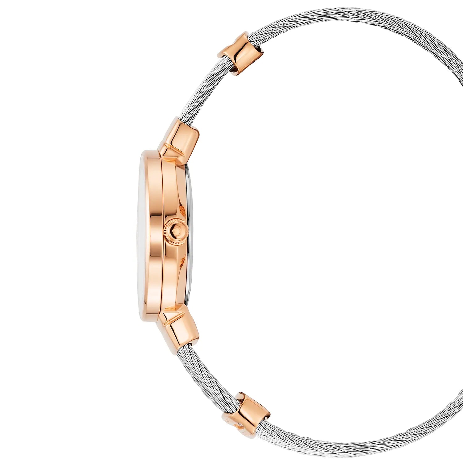 ST TROPEZ, 25MM, QUARTZ CALIBRE, MOTHER-OF-PEARL WITH 11 DIAMONDS DIAL, ROSE GOLD PVD BEZEL, STEEL CABLE BRACELET - Charriol Geneve - Watch