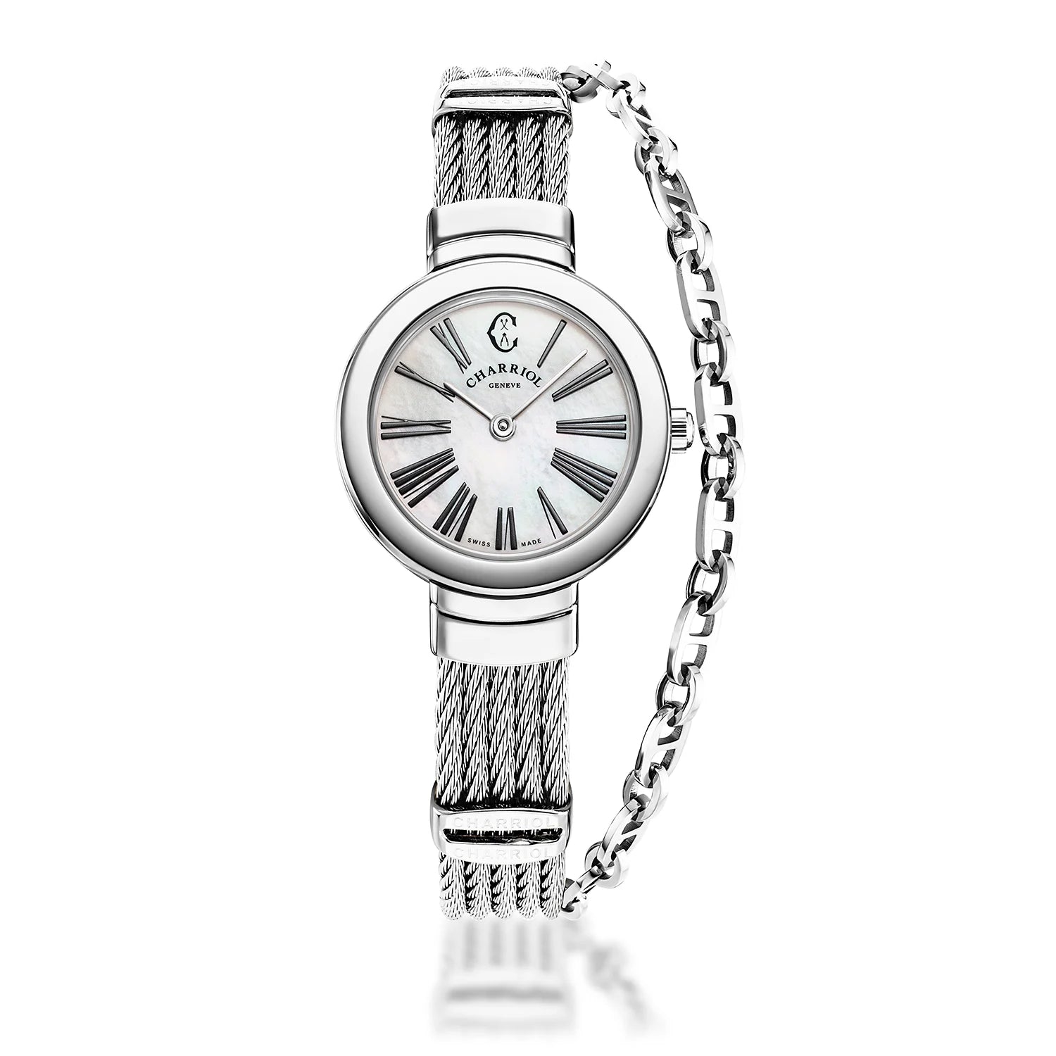 ST TROPEZ, 25MM, QUARTZ CALIBRE, MOTHER-OF-PEARL DIAL, STEEL BEZEL, STEEL CABLE BRACELET - Charriol Geneve - Watch