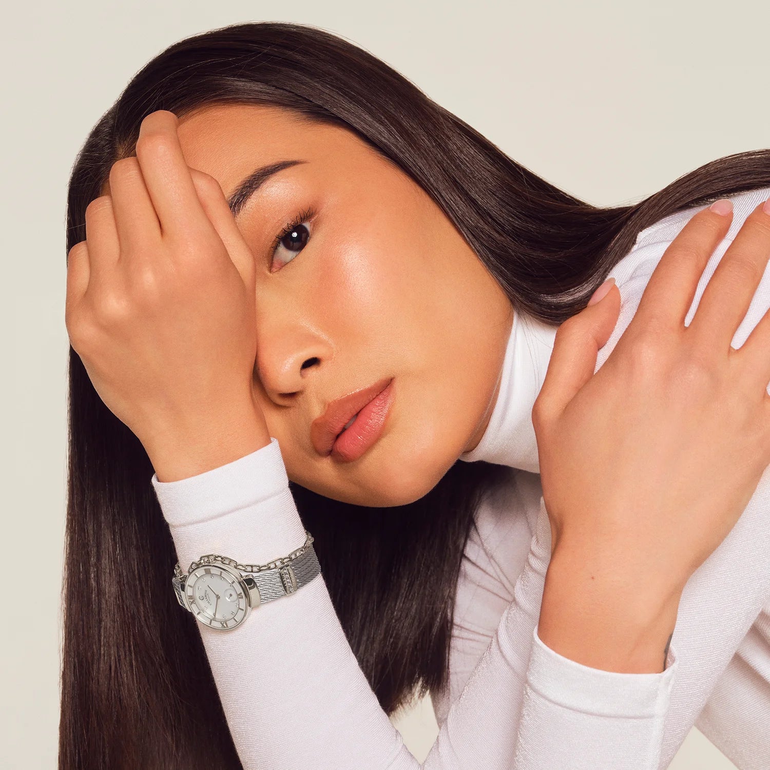 ST TROPEZ, 30MM, QUARTZ CALIBRE, MOTHER-OF-PEARL WITH 10 DIAMONDS, MOTHER-OF-PEARL BEZEL, STEEL CABLE BRACELET - Charriol Geneve - Watch