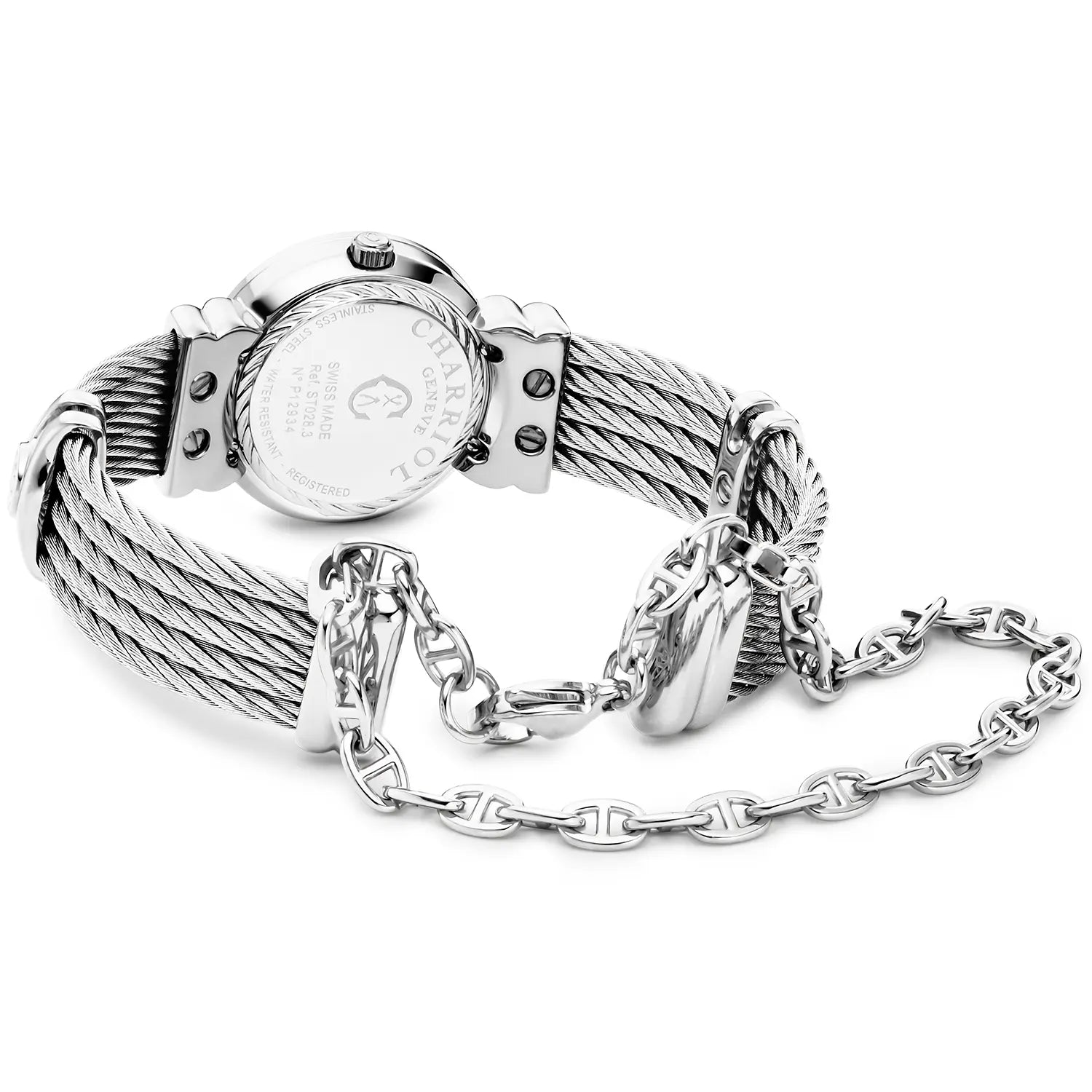 St Tropez Icon 24.5mm Watch Stainless Steel, Steel Cable, 8 Diamonds Bezel and White MOP Dial - Charriol Geneve - Watch