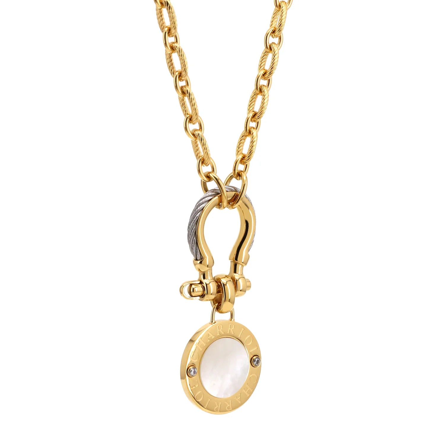 スティール_イエローゴールド、ジルコニア2個付_50cm~55cm