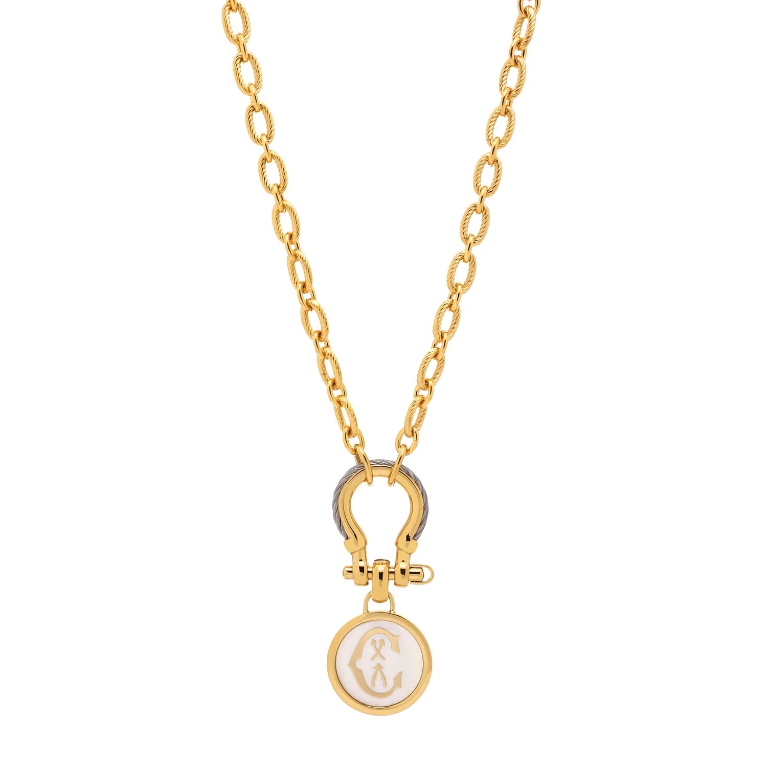 スティール_イエローゴールド、ジルコニア2個付_50cm~55cm