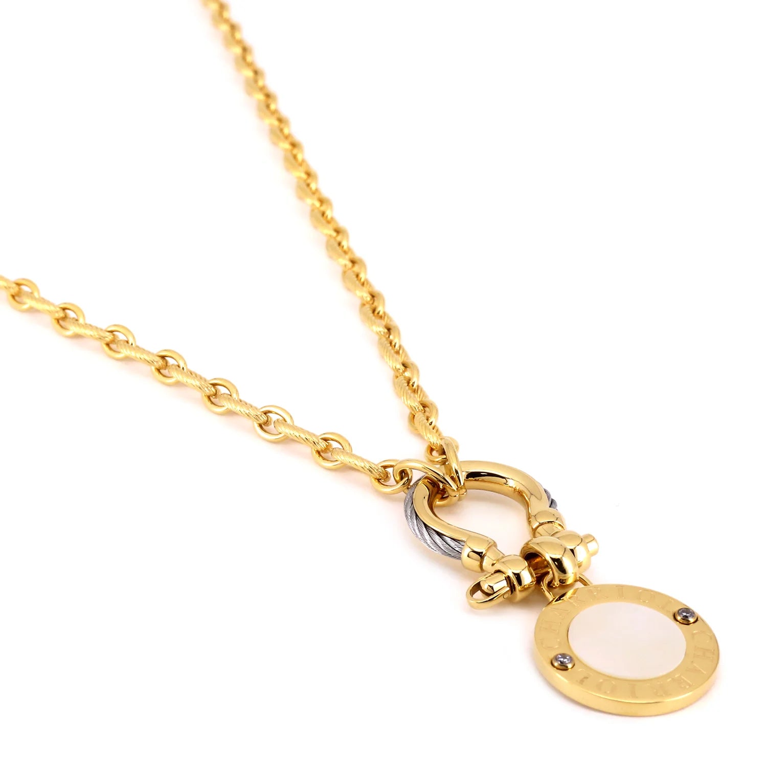 スティール_イエローゴールド、ジルコニア2個付_50cm~55cm