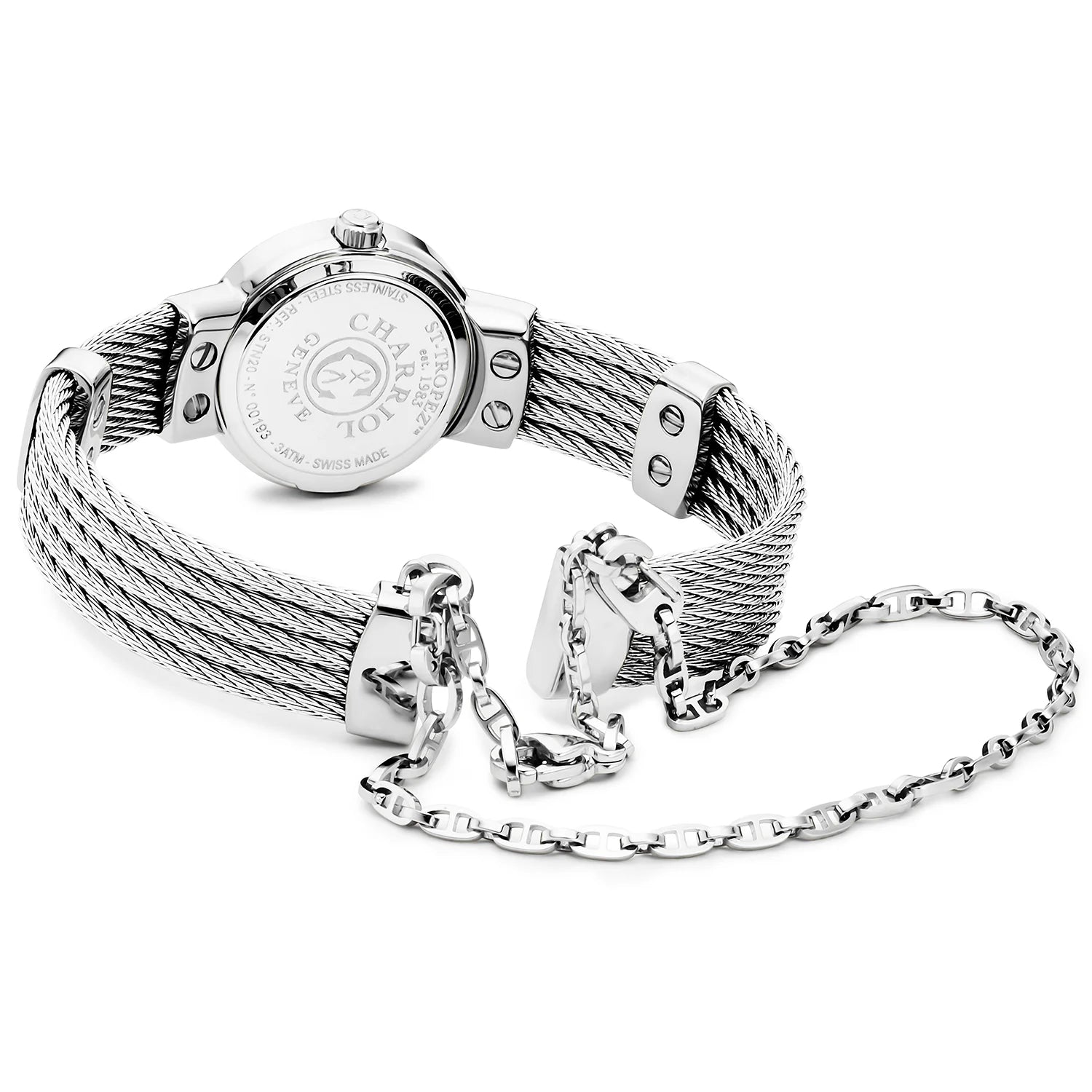 ST TROPEZ, 20MM, QUARTZ CALIBRE, MOTHER-OF-PEARL DIAL, STEEL WITH 24 DIAMONDS BEZEL, STEEL CABLE BRACELET - Charriol Geneve - Watch