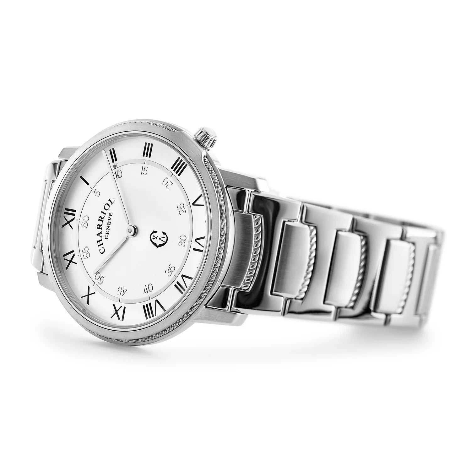 CELTIC® LEGACY, 40MM, QUARTZ CALIBRE, STEEL BEZEL, WHITE WITH ROMAN NUMERALS DIAL, STEEL METAL BRACELET - BLACK FRIDAY - ©2024 Philippe Charriol International Ltd. -  Watch