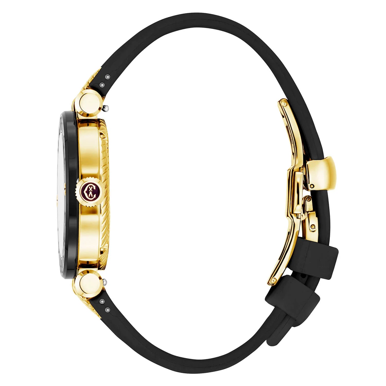 NAVIGATOR CRUISE、36mm、クォーツ、ブラック＆イエローアラビア＆10インデックスダイアル、ブラックPVDスティール＆イエローゴールドPVDピン2本、ブラックラバー＆イエローゴールドPVDピン2本付きインターチェンジャブルブレスレット - © 2024Charriol - 時計