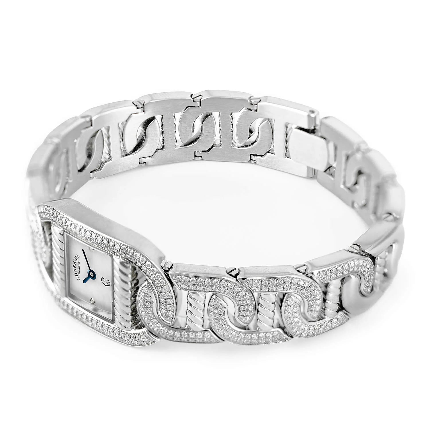 MARINER, 20MM, QUARTZ CALIBRE, STEEL CASE WITH 128 DIAMONDS, 6 STEEL LINKS WITH 336 DIAMONDS, WHITE MOTHER-OF-PEARL WITH 2 DIAMONDS - Charriol -  Watch