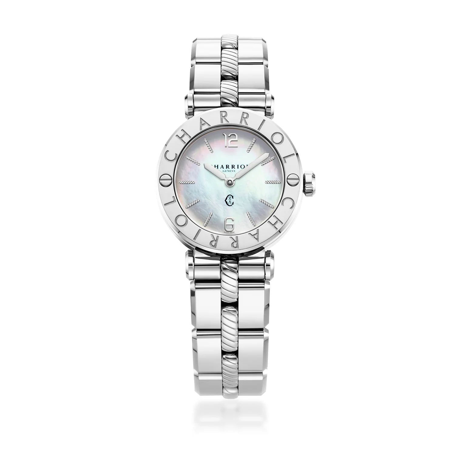 NAVIGATOR CRUISE28mm、クォーツキャリバー、マザーオブパール文字盤、""CHARRIOL CHARRIOL ""BEZEL, STEEL INTERCHANGEABLE BRACELET" -Charriol Geneve - 時計