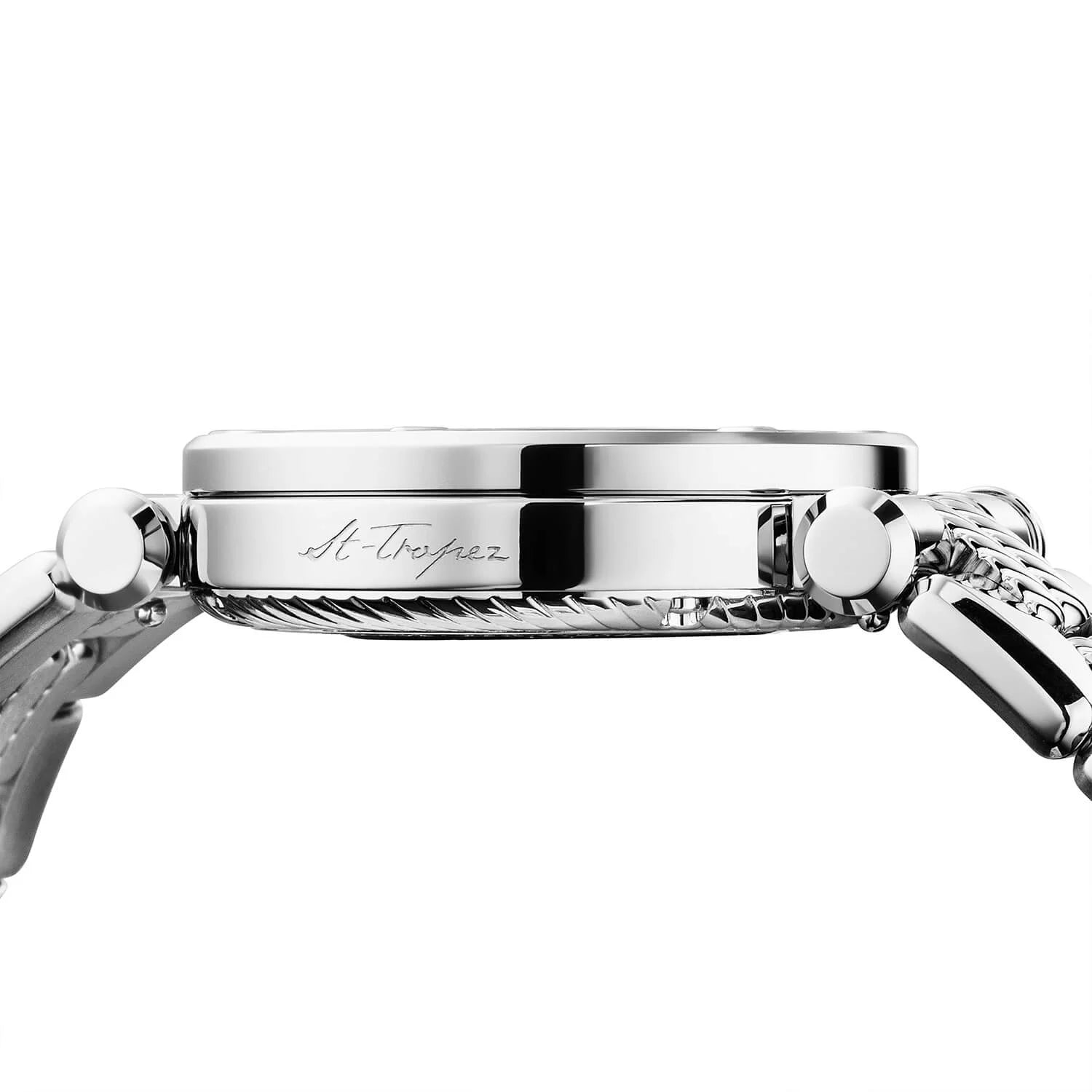 NAVIGATOR CRUISE、36MM、CHARRIOL SKELETON オートマティック キャリバー、12個のダイヤモンドを配したクリスタル インデックス インナーリング ダイアル、30個のフルカットダイヤモンドと6個のダイヤモンドを配したスティール製、メタル製インターチェンジャブル ブレスレット - © 2024Charriol - 時計