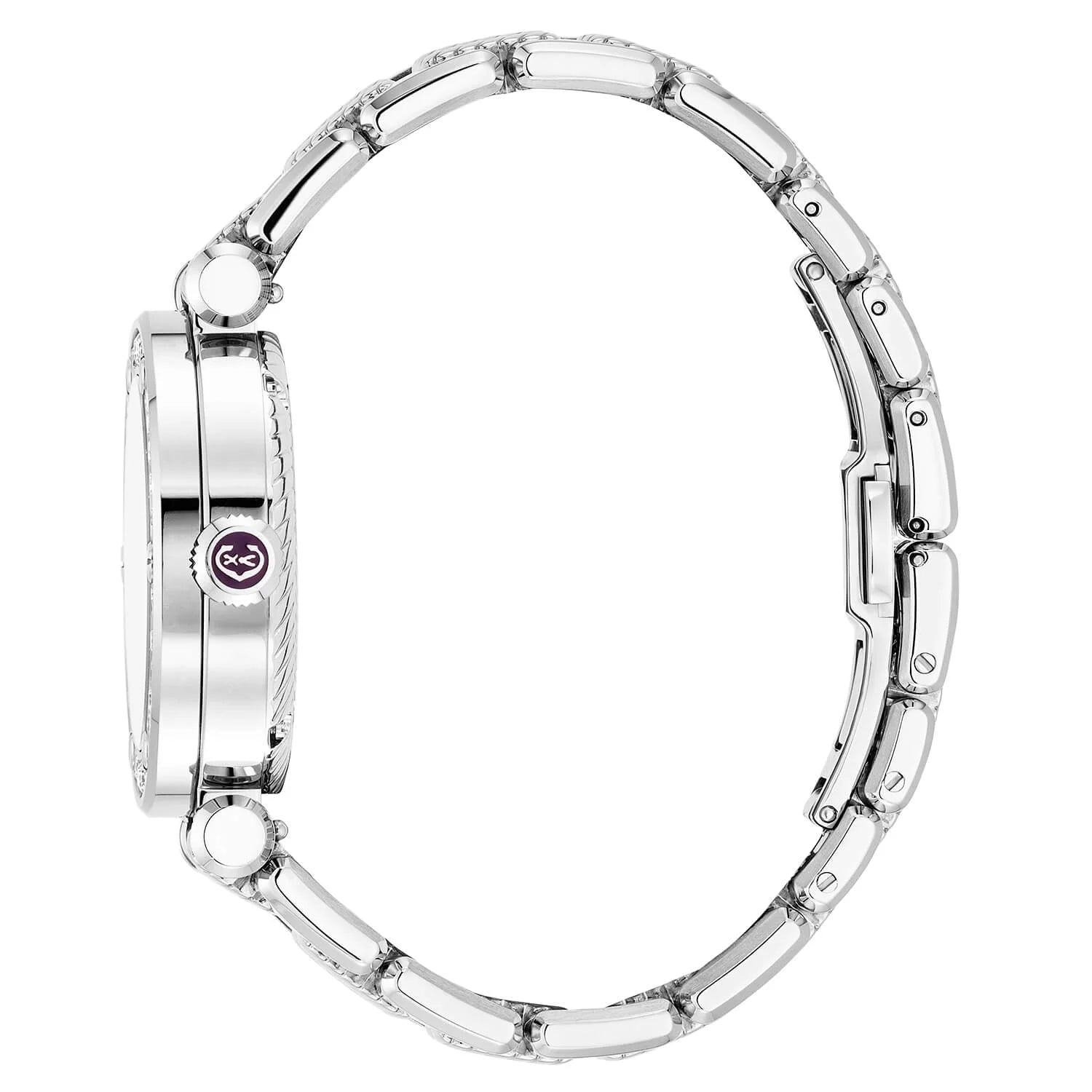 NAVIGATOR CRUISE、36MM、ムーンフェイズ・クォーツ、11個のダイヤモンドをあしらったアベンチュリン柄ダイアル、30個のダイヤモンドと6本のスクリューをあしらったスティール製ベゼル、メタル製インターチェンジャー付きブレスレット - © 2024Charriol - 時計