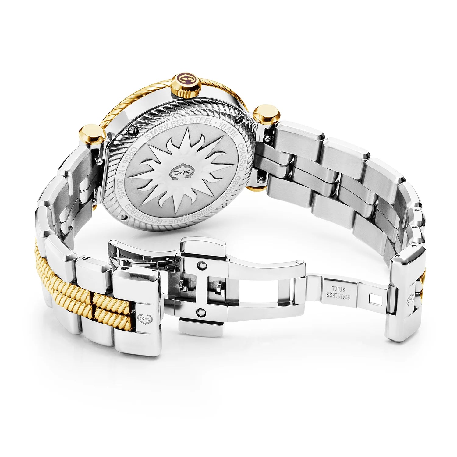 St Tropez Cruise 36mm 腕時計 ライトグレー & イエローゴールド ブレスレット、イエローゴールド & 2ビスベゼル & ホワイトMOPダイヤル -Charriol ジュネーブ - ウォッチ