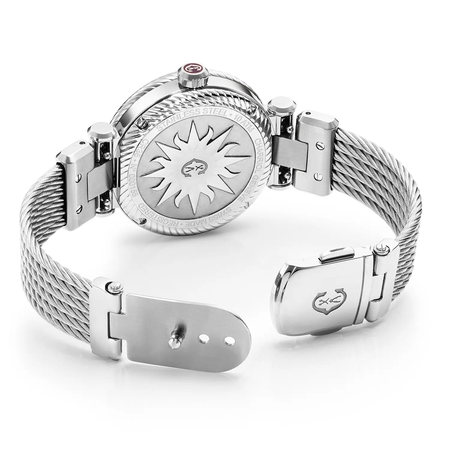 NAVIGATOR CRUISE36mm、クォーツ キャリバー、マザーオブパール 10個のダイヤモンドをあしらった文字盤、"CHARRIOL CHARRIOL " ベゼル、スティール製ケーブル交換可能ストラップ -Charriol ジュネーブ - 時計