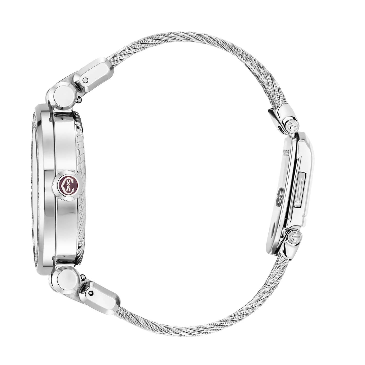 NAVIGATOR CRUISE、36mm、クォーツキャリバー、ホワイトマザー・オブ・パール＆マットホワイトサンセンター、12ローマ数字ダイアル、30個のダイヤモンドをあしらったスティール製ベゼル、スティール製インターチェンジャブル・ケーブル・ブレスレット - © 2024Charriol - ウォッチ - © 2024Charriol - Watch