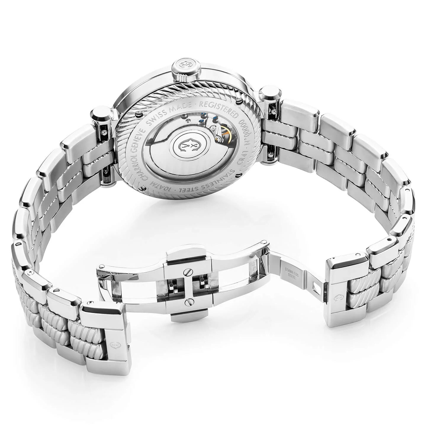 NAVIGATOR CRUISE, 41MM, AUTOMATIC CALIBRE, MATT WHITE CENTER SUN AND CIRCULAR DIAL WITH 11 BLUE ROMAN FIGURES, STEEL "CHARRIOL CHARRIOL" WITH 2 SCREWS BEZEL, ,METAL INTERCHANGEABLE BRACELET - Charriol -  Watch