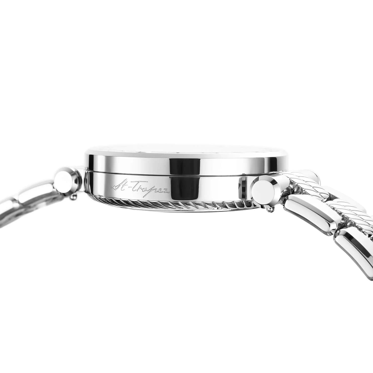 NAVIGATOR CRUISE41mm、クォーツ自社製クロノグラフレーム、ブラック、3つのロジウムミラーとインデックスダイアル、スティール "CHARRIOL CHARRIOL " に2本のスクリューベゼル、メタル製インターチェンジャーブレスレット - © 2024Charriol - 時計