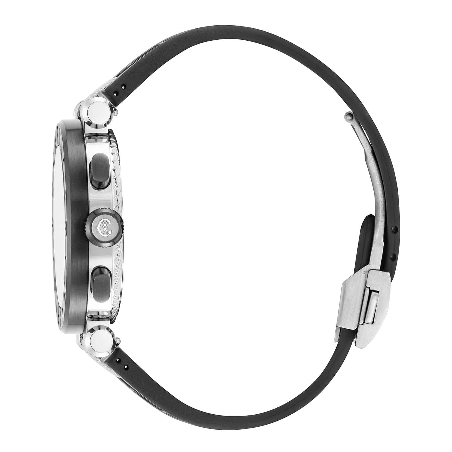 NAVIGATOR CRUISE41mm、クォーツ自社製クロノグラフレーム、ブラック＆レッドクロス文字盤、ブラックPVDスティール "CHARRIOL CHARRIOL " ベゼル、ブラックラバー チェンジャブル ストラップ - © 2024Charriol - 時計