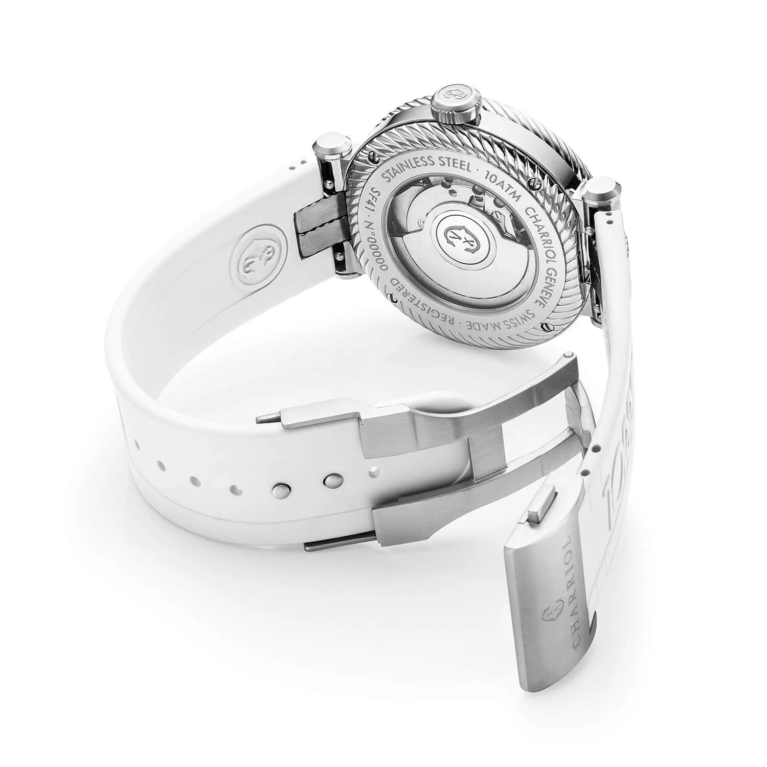 NAVIGATOR SURF, 41MM, AUTOMATIC CALIBRE, WHITE LUMINOVA DIAL, BLUE AND WHITE BEZEL, WHITE RUBBER INTERCHANGEABLE BRACELET - Charriol -  Watch