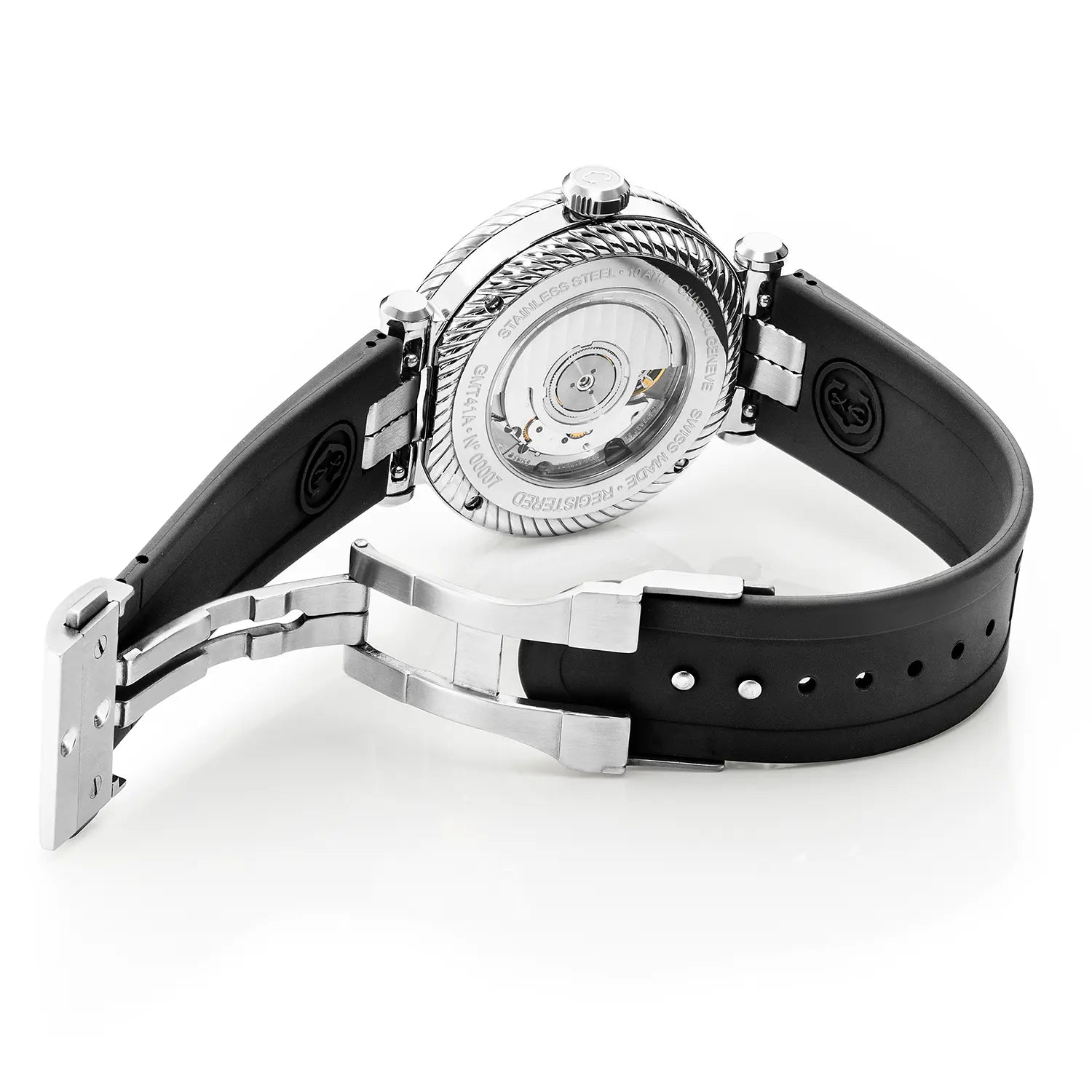 NAVIGATOR サーフ GMT、41MM、オートマティックキャリバー、ホワイトダイアル、6スクリューベゼル、ブラックラバーブレスレット -Charriol ジュネーブ - 時計