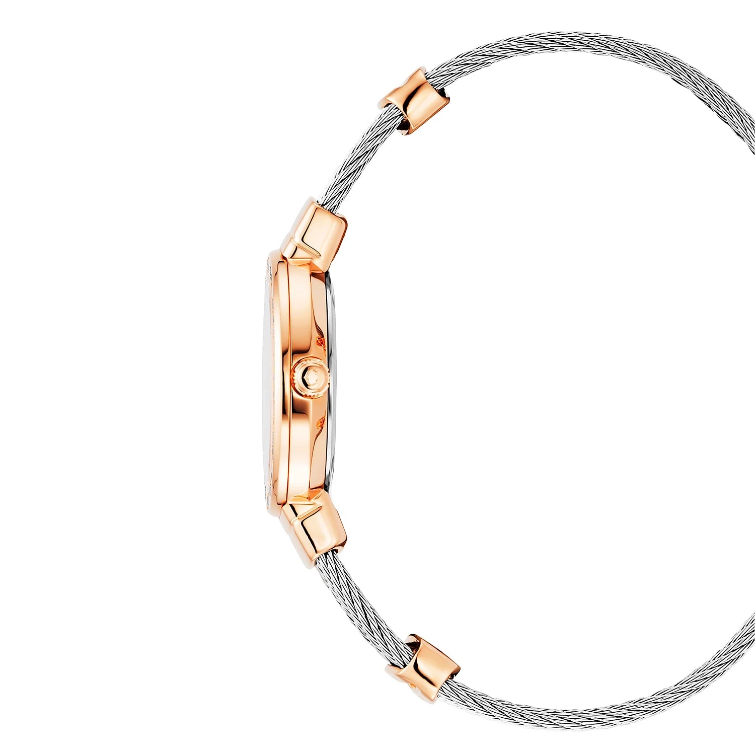 ST TROPEZ, 25MM, QUARTZ CALIBRE, MOTHER-OF-PEARL DIAL, ROSE GOLD PVD WITH 36 DIAMONDS BEZEL, STEEL CABLE BRACELET - Charriol Geneve -  Watch