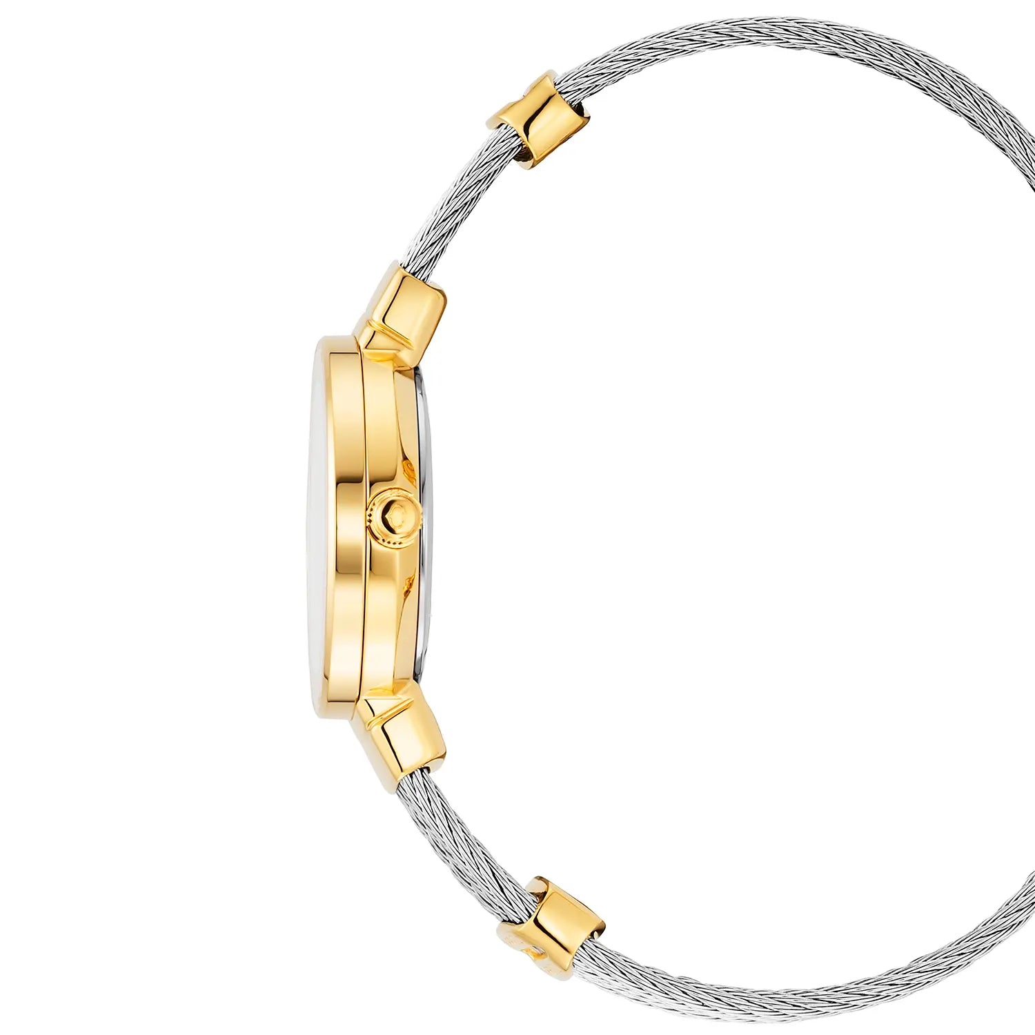 ST TROPEZ25MM, クォーツキャリバー, 11個のダイヤモンドをあしらったマザーオブパール製ダイアル, イエローゴールドPVDベゼル, ブレスレット スチール -Charriol ジュネーブ - 時計