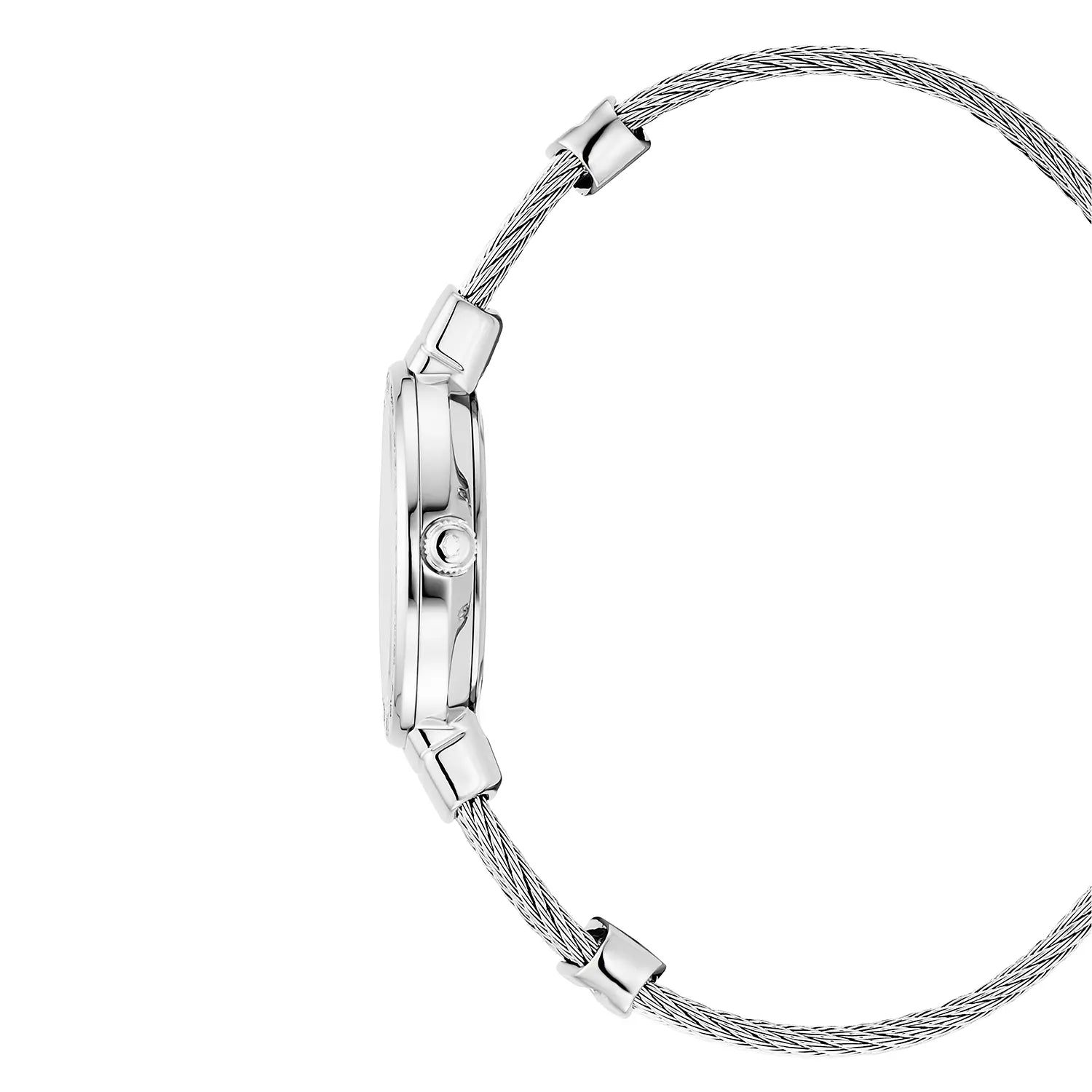 ST TROPEZ25mm、クォーツ キャリバー、ホワイトマザー オブ パールとローマ数字のダイヤル、36個のダイヤモンドをあしらったスティール製ベゼル、スティール製ケーブルブレスレット -Charriol ジュネーブ - 時計