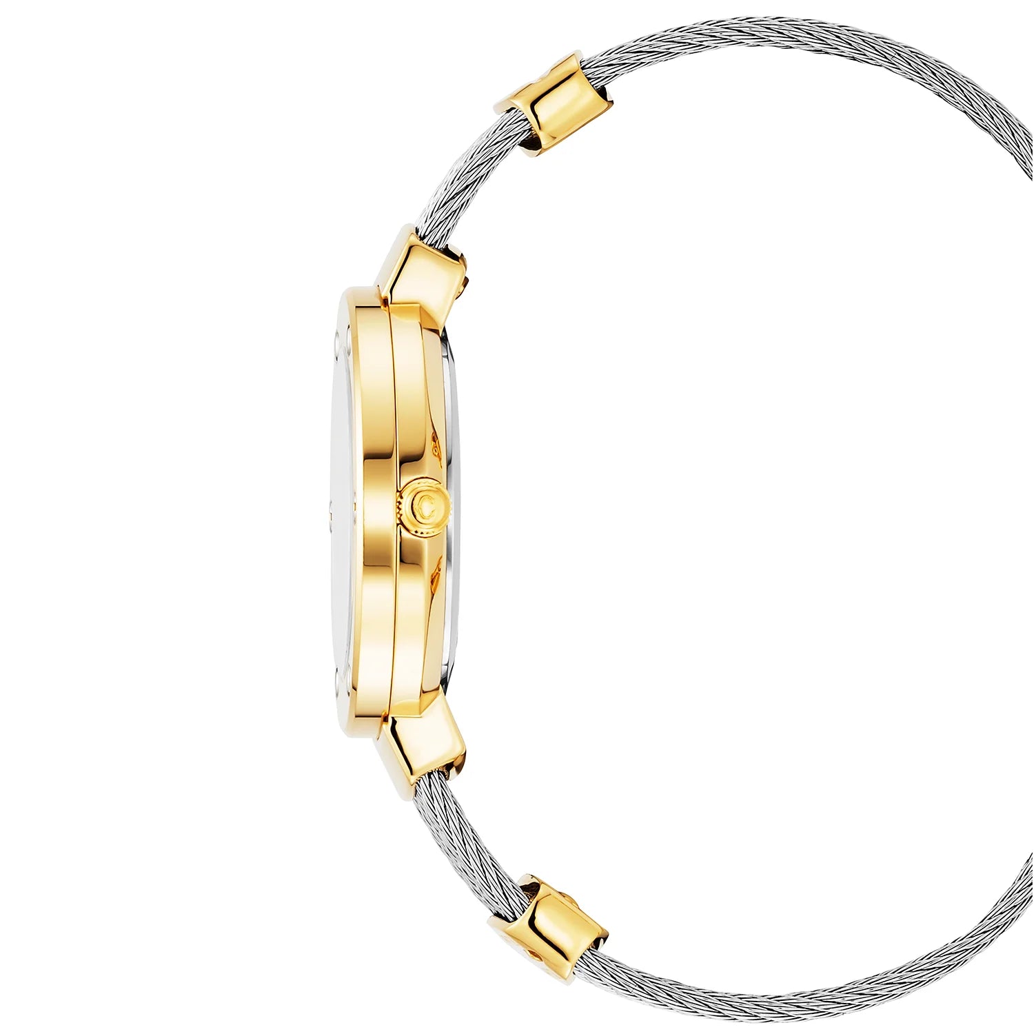 ST TROPEZ, 30MM, QUARTZ CALIBRE, MOTHER-OF-PEARL DIAL, YELLOW GOLD PVD WITH 6 SCREWS BEZEL, STEEL CABLE BRACELET - Charriol Geneve -  Watch