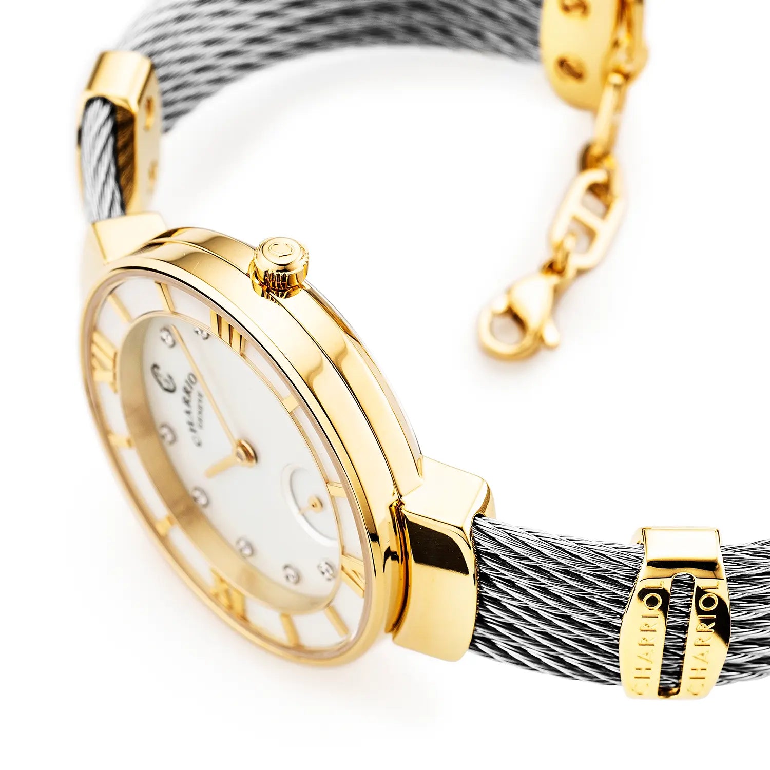 ST TROPEZ30MM、クォーツキャリバー、マザーオブパール 10ダイヤル、マザーオブパールベゼル、スティール製ケーブルブレスレット -Charriol ジュネーブ - 時計