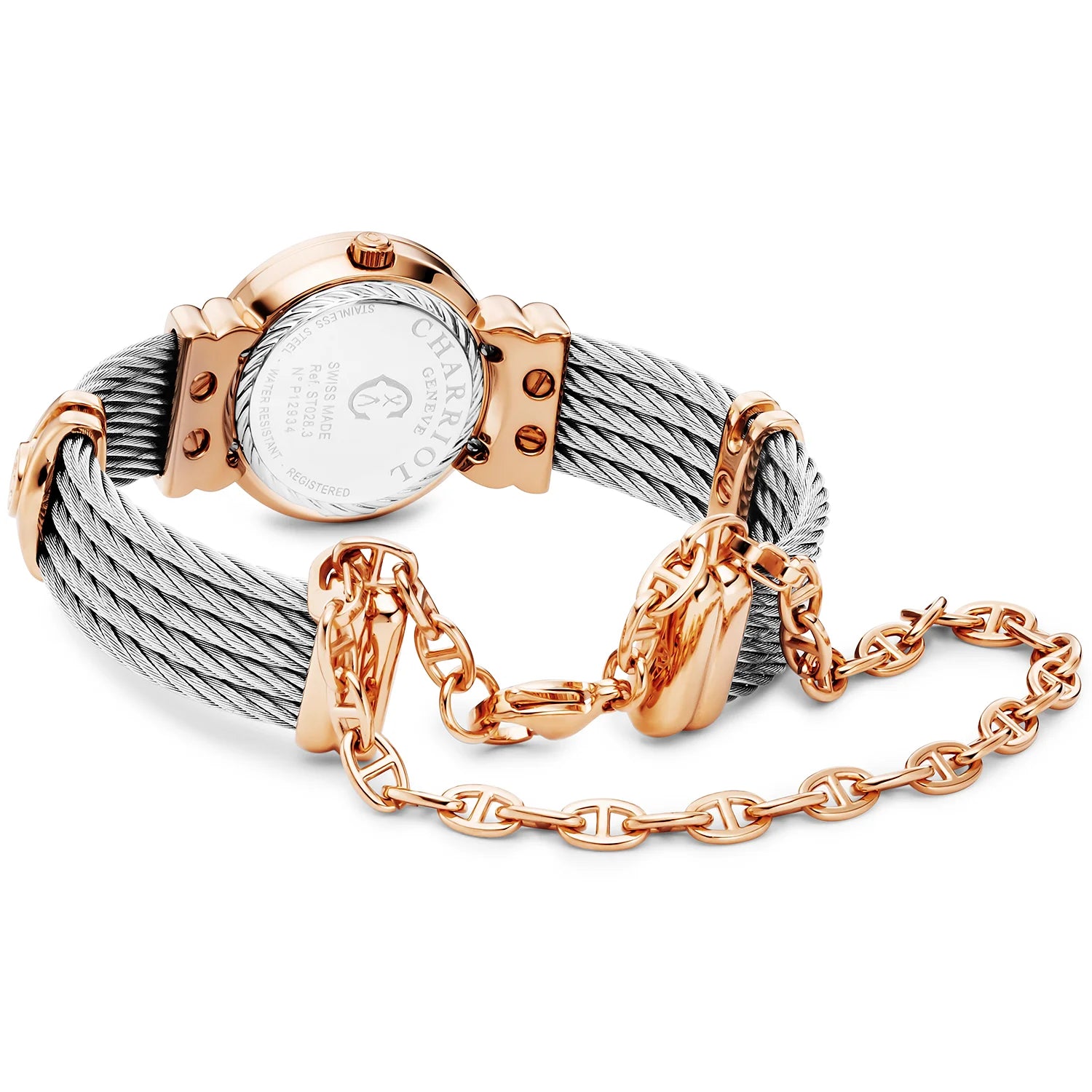 St Tropez Icon 24.5mm Watch Rose Gold PVD, Steel Cable, Charriol Bezel and 12 Diamonds White MOP Dial - Charriol Geneve -  Watch