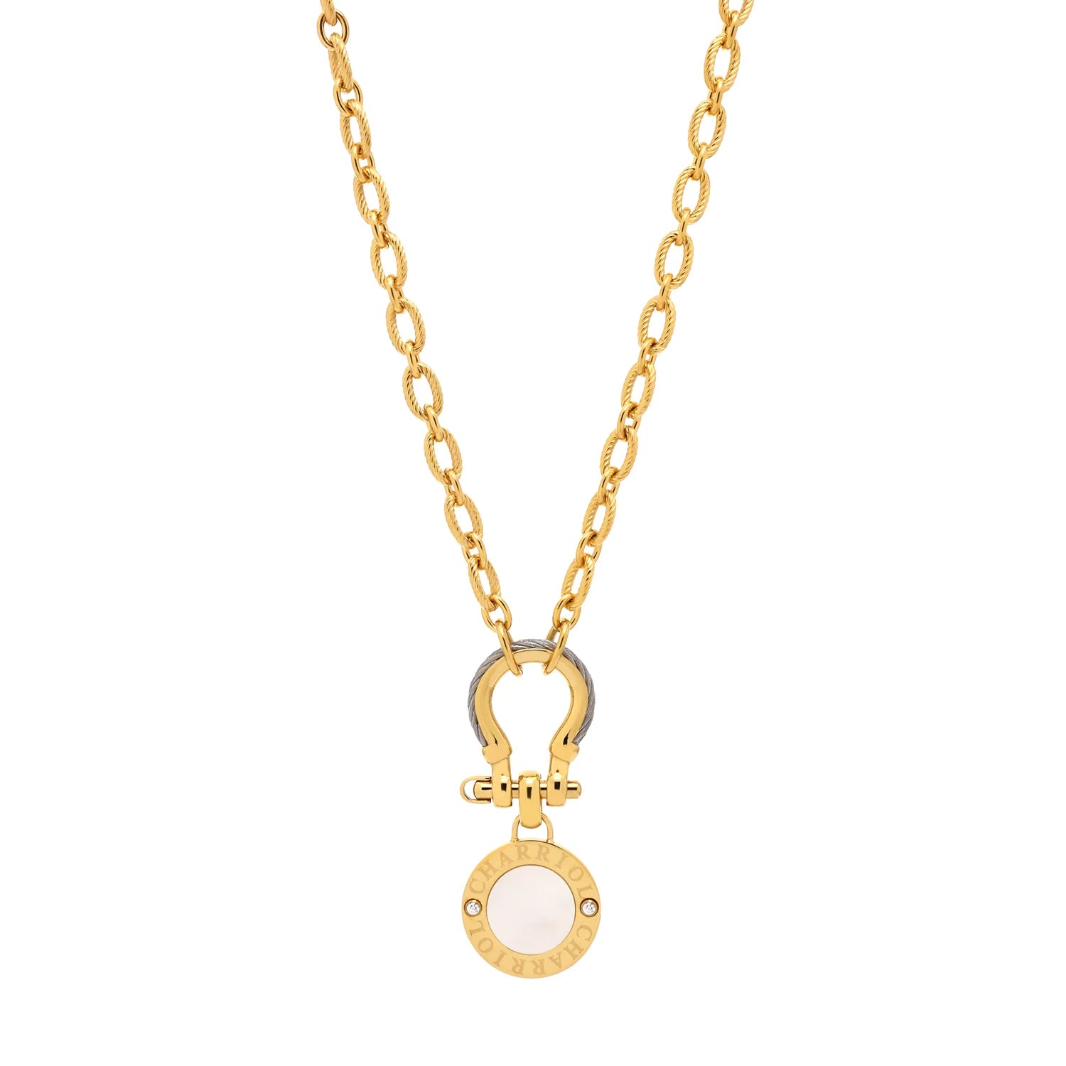 スティール_イエローゴールド、ジルコニア2個付_50cm～55cm