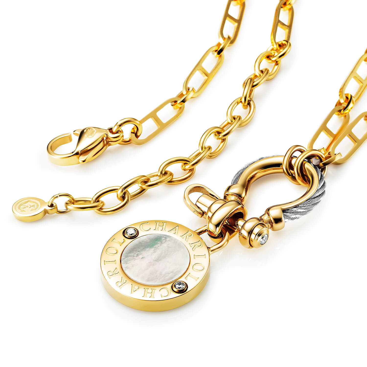 スティール_イエローゴールド、ジルコニア2個付_40cm～45cm